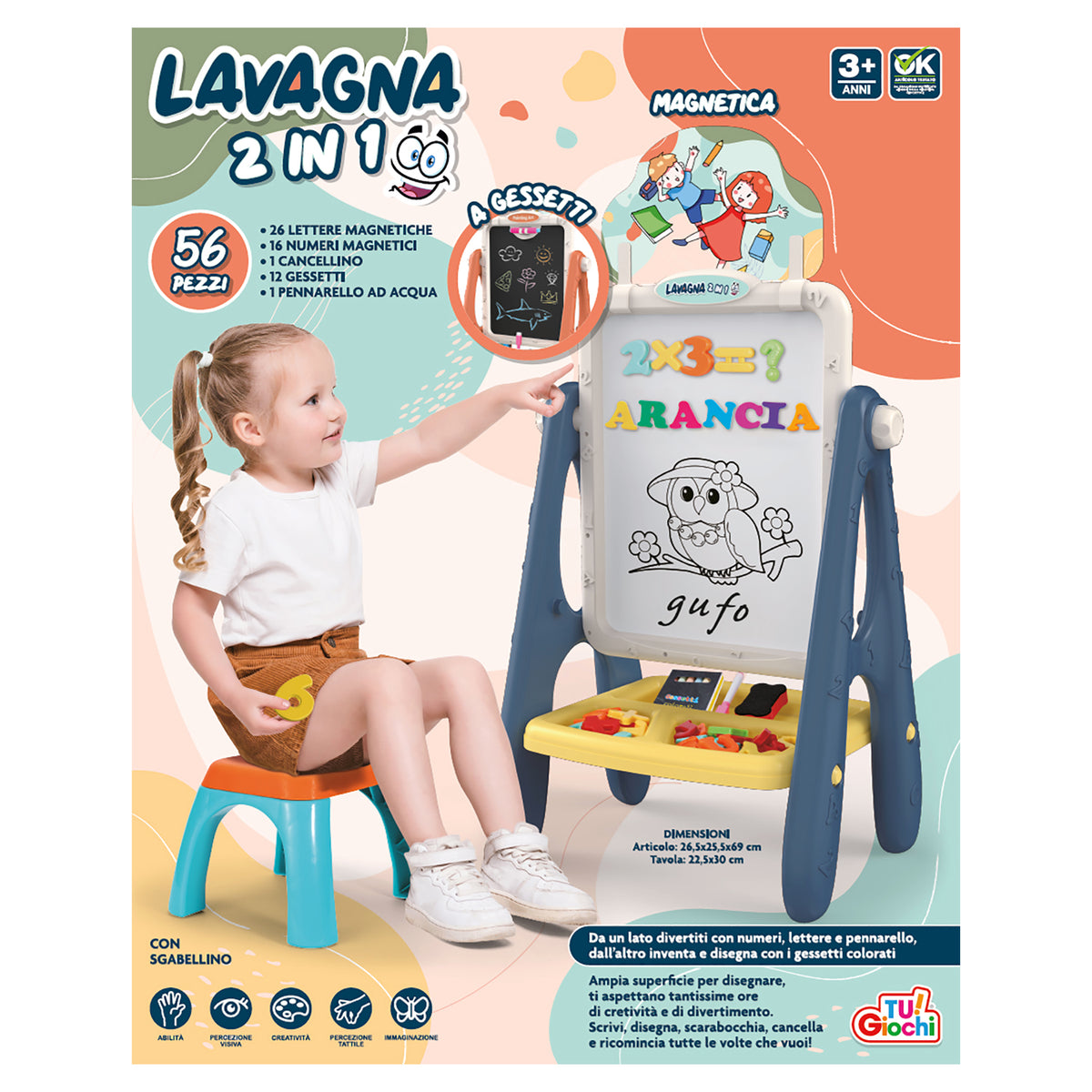 Lavagna Magnetica Per Bambini 2in1 Doppia Area Di Disegno Con Treppiedi 8050534663310