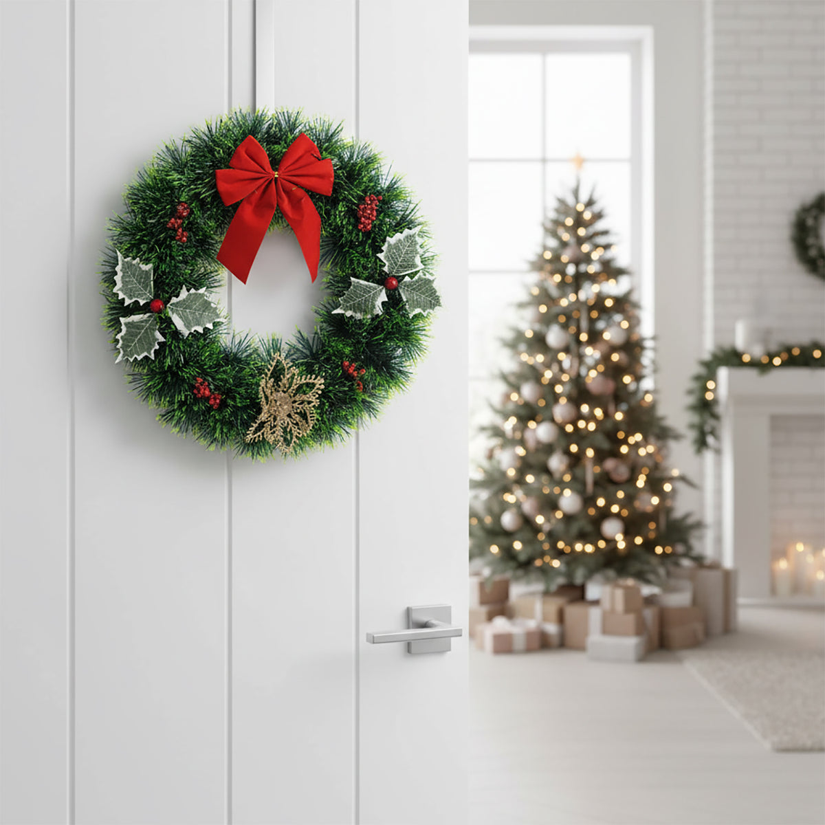 Grande Fiocco A Pois E Righe Per Albero Di Natale, Decorazione Natalizia Rossa, Verde E Bianca, 132 Cm