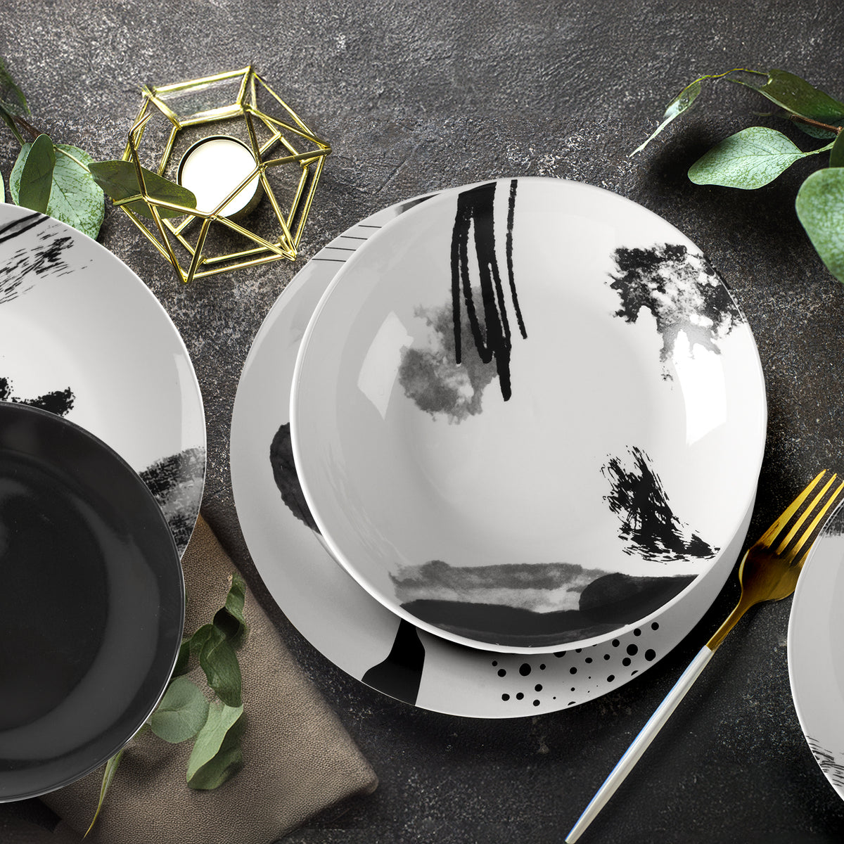 Jusalpha Set Di 4 Piatti Piani In Porcellana 20,3 Cm, Stile Giapponese Fatto A Mano, Adatti A Microonde E Lavastoviglie, Colore Nero