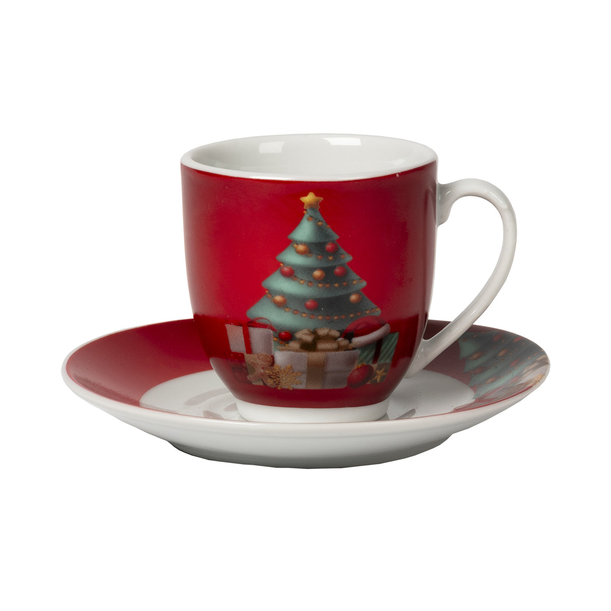 Tazza Natalizia Pavilion 500ml – Manico Ad Albero Di Natale, Interno Rosso, In Dolomite, Regalo Feste