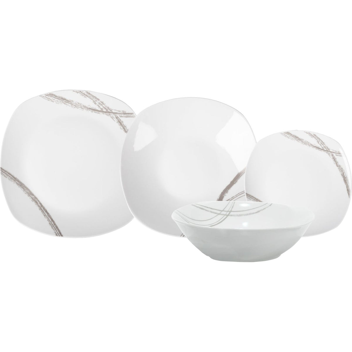 Servizio Piatti 19 Pezzi Marmorizzato Bianco E Tortora - Porcellana Per 6 Persone, Lavabile In Lavastoviglie - Foto 3