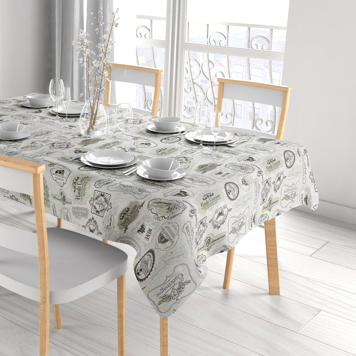 Tovaglia Antimacchia Geometrica Line Grigio 140x240cm - Impermeabile E Resistente