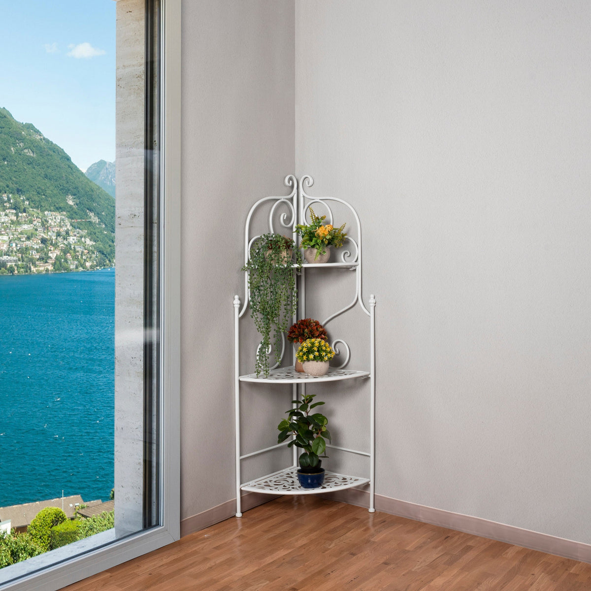 Set Di 3 Colonnine Portavaso In Metallo Bianco - 61cm, 66cm, 71cm - Per Terrazzo E Giardino - Foto 2