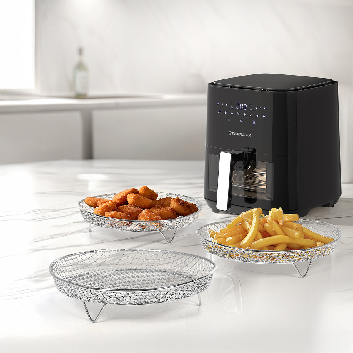 Griglia Impilabile Per Friggitrice Ad Aria 20 Cm 3 Strati - Rack In Acciaio Inox Per Airfryer, Forno, Microonde, Cottura Uniforme