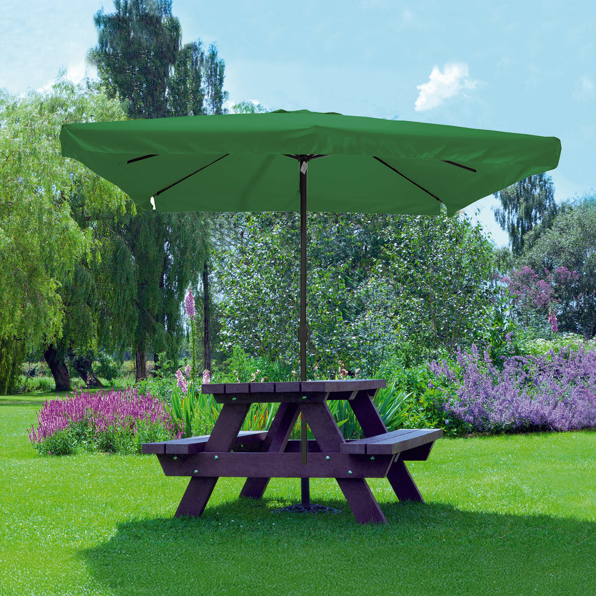 HAPPYGRILL Ombrellone Da Giardino 2,7m Con Frange - Inclinabile Con Pulsante E Manovella - Cupola Ventilata - Perfetto Per Terrazzo E Esterni