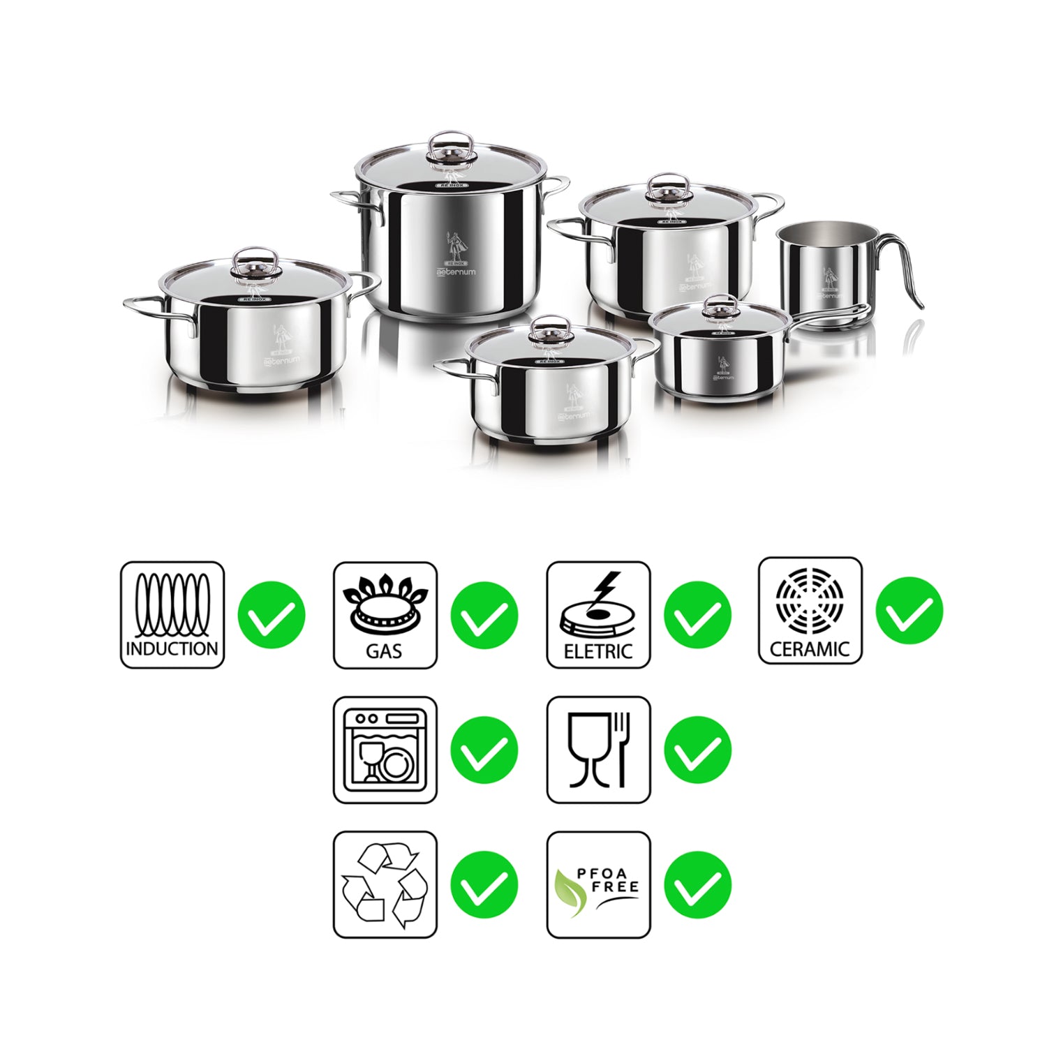 Batteria Pentole Design Inox 12 Pezzi | Coperchi Vetro Eleganti