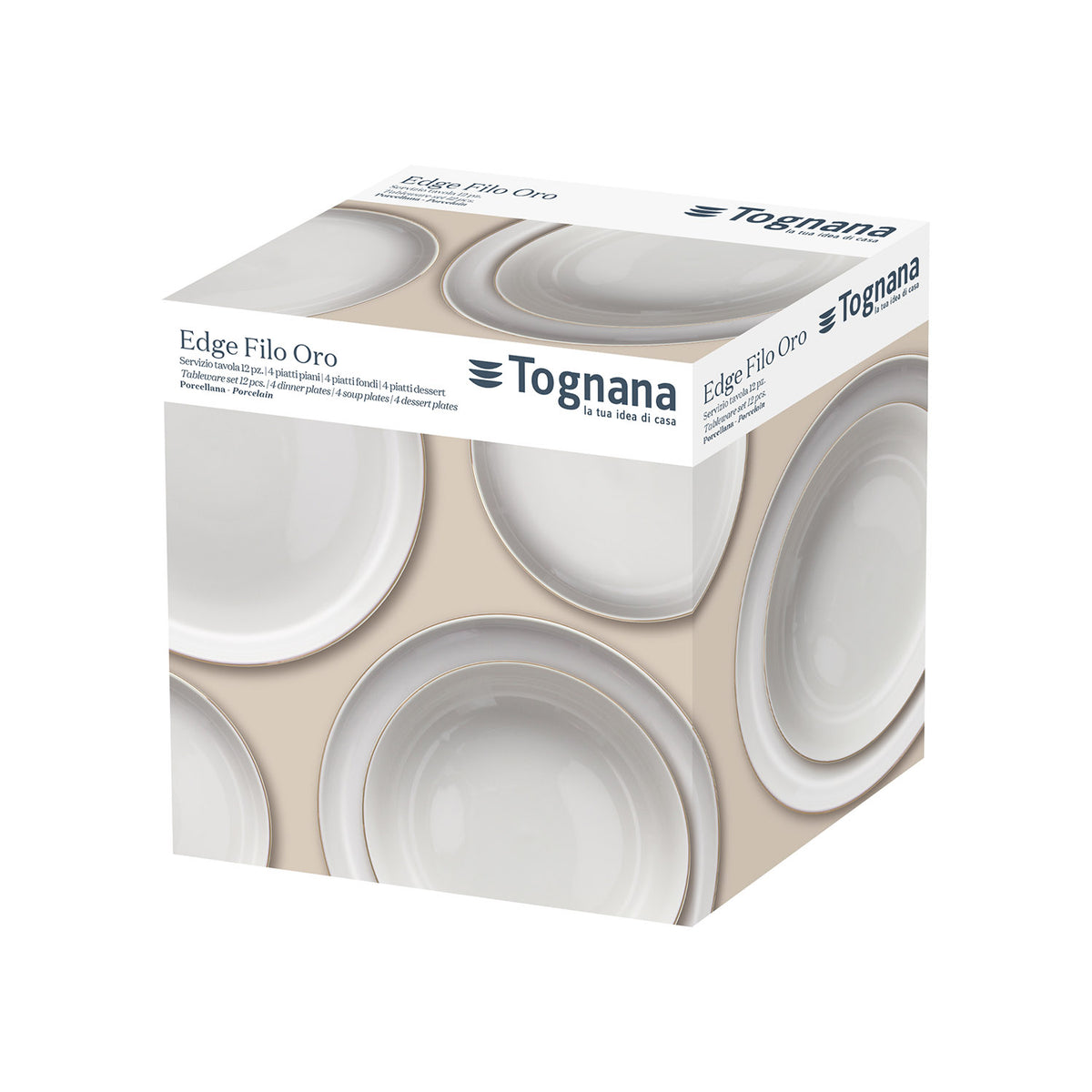 Set Stoviglie French Home Water's Edge, Porcellana Da 12 Pezzi, Bianco Con Bordo Blu, Ispirazione Costiera