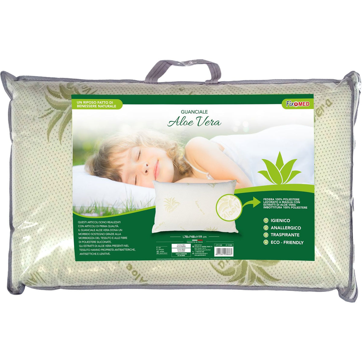 FIXOMED - Guanciale Aloe Vera - h19x78x48 cm  Shop On Line Happy Casa Store