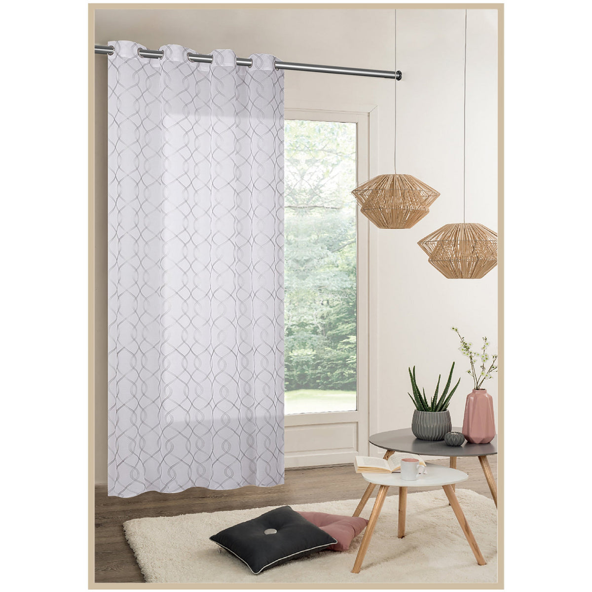 Tenda Bianca Con Occhielli 140x240 Cm | ED ENJOY HOME Collezione Smarties | Motivi Rotondi Ricamati Argento | 100% Poliestere - 4