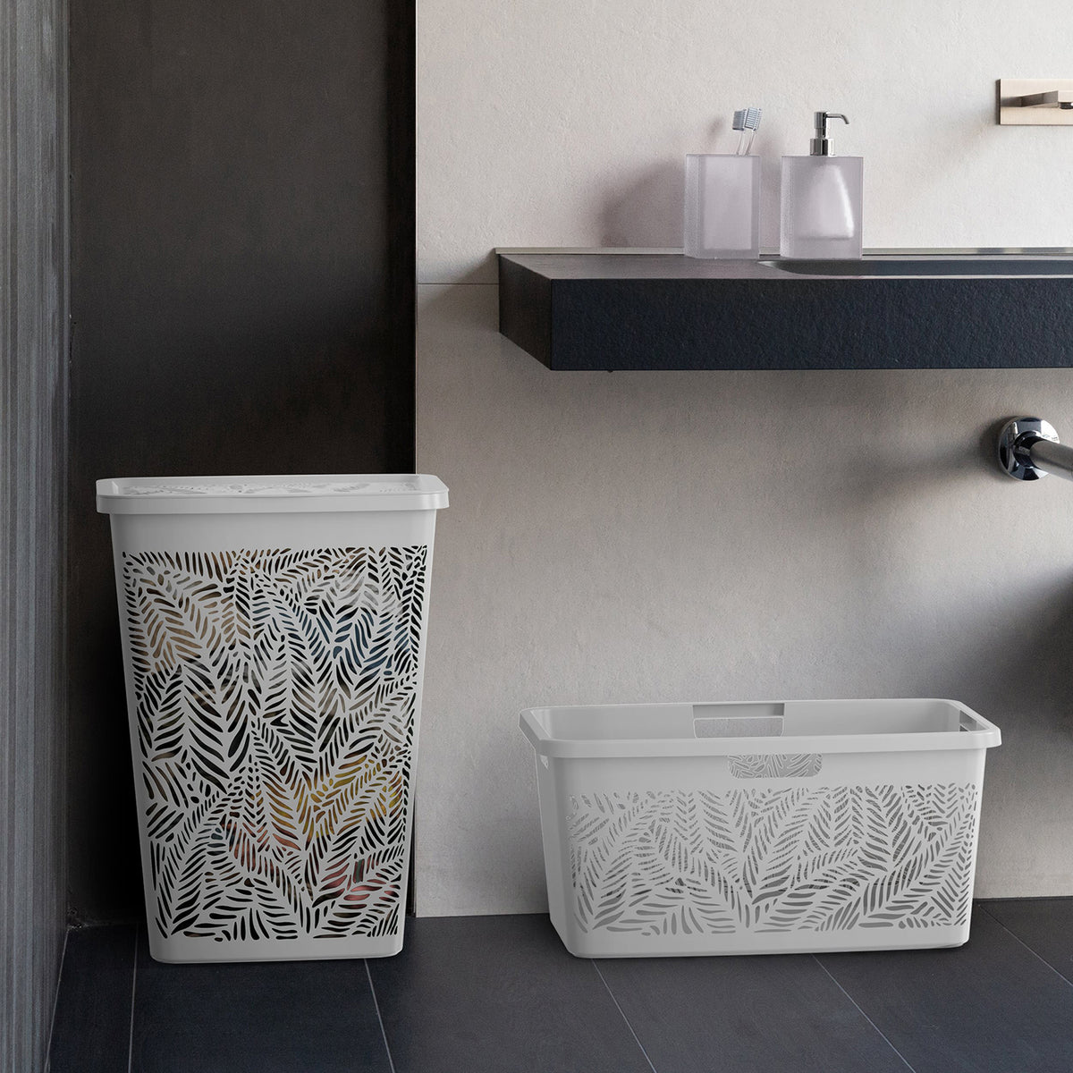 Cesto Portabiancheria con Ruote Grigio 60x35x60,5 cm Rattan