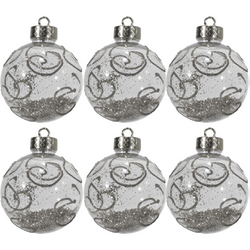 VESTIAMO CASA GRAN NATALE - Palle di Natale trasparenti decorati con silver set 6 pezzi - diametro 8 cm