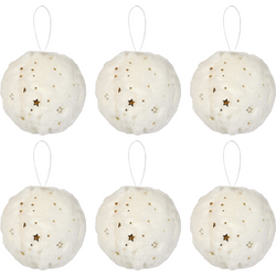 VESTIAMO CASA GRAN NATALE - Palle di Natale con pelo bianco e decoro oro diametro 8 cm - set 6 pezzi