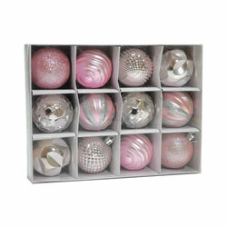 VESTIAMO CASA GRAN NATALE - Palle di Natale rosa con glitter silver diametro 6 cm - set 12 pezzi