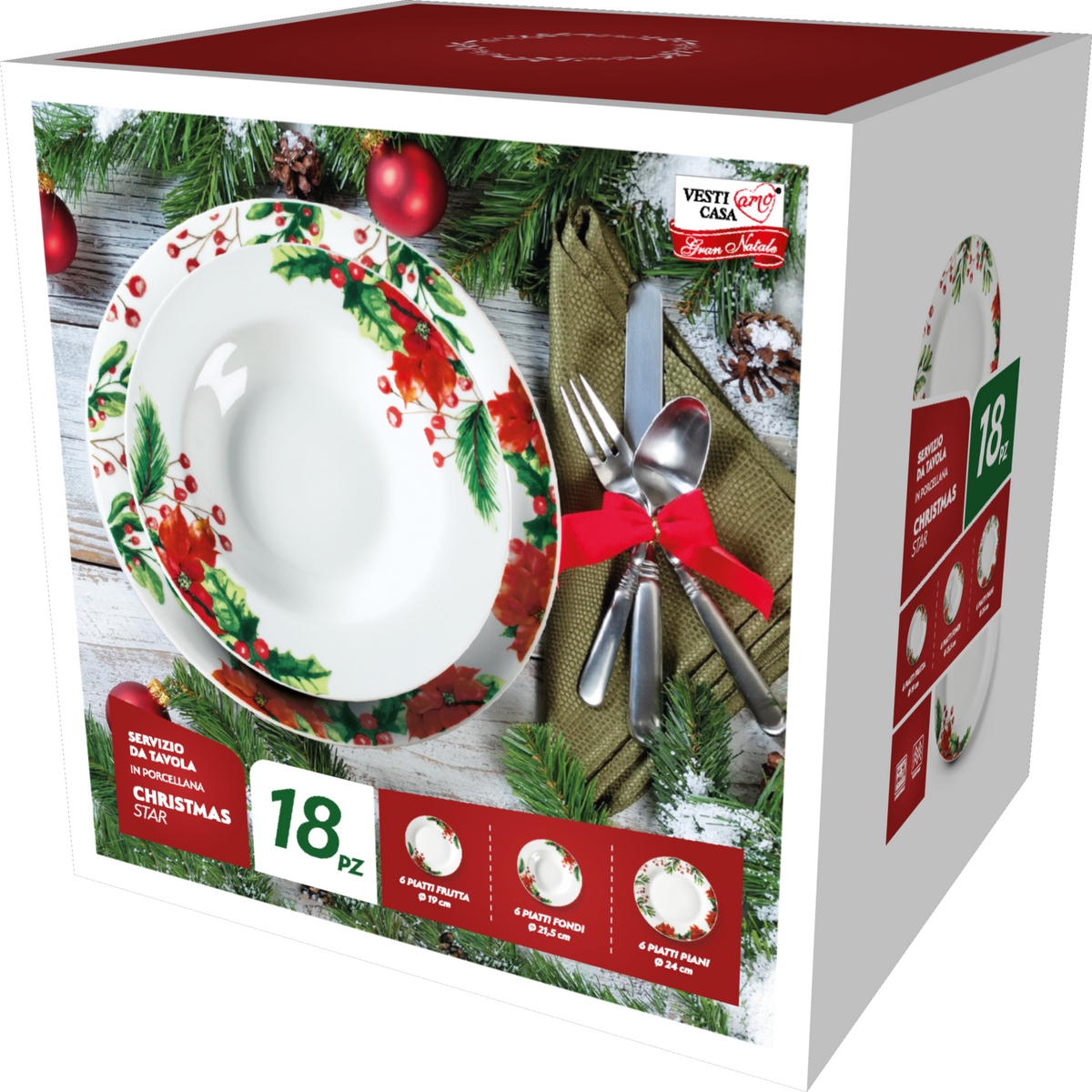 VESTIAMO CASA GRAN NATALE - Servizio di piatti Christmas Star in porce –  Shop On Line Happy Casa Store