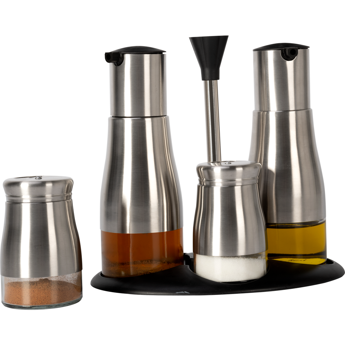 Menage, 2 pezzi, con per biglietti/portatovaglioli, tappi per sale & pepe, struttura in acciaio inox 18/0, in acciaio inox 18/10, pressg Las inserti/8 x 5,5 x 12 cm | ERK