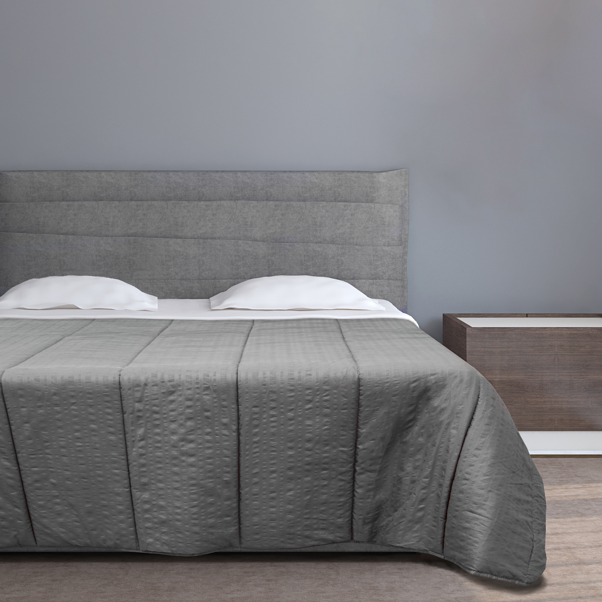 Trapunta Trapuntino Per Letto Matrimoniale Double Face - Stampa Leopardata E Barocco Grigio, Dimensioni 260x265 Cm, 150 G/m2