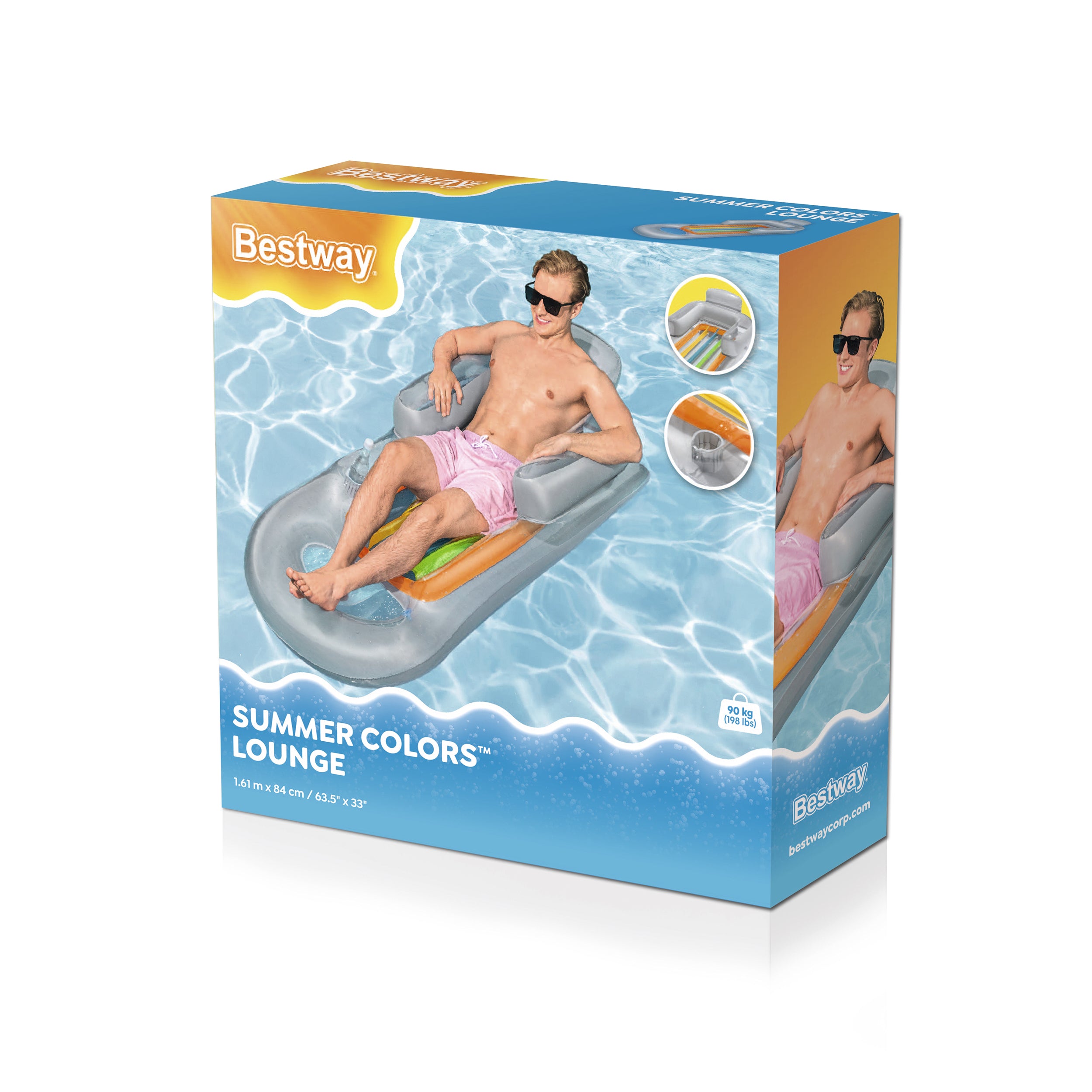 BESTWAY - Materassino gonfiabile con schienale Summer Colors 161x84cm