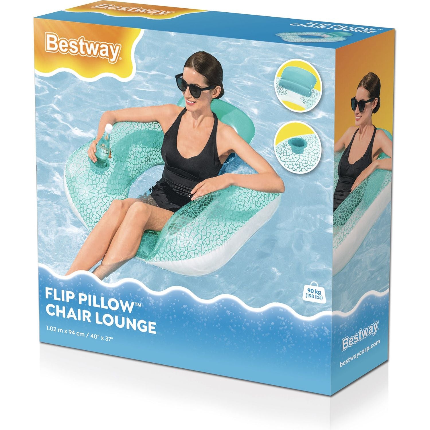 BESTWAY - Poltrona gonfiabile con cuscino e porta-bevanda Flip Pillow 102x94 cm