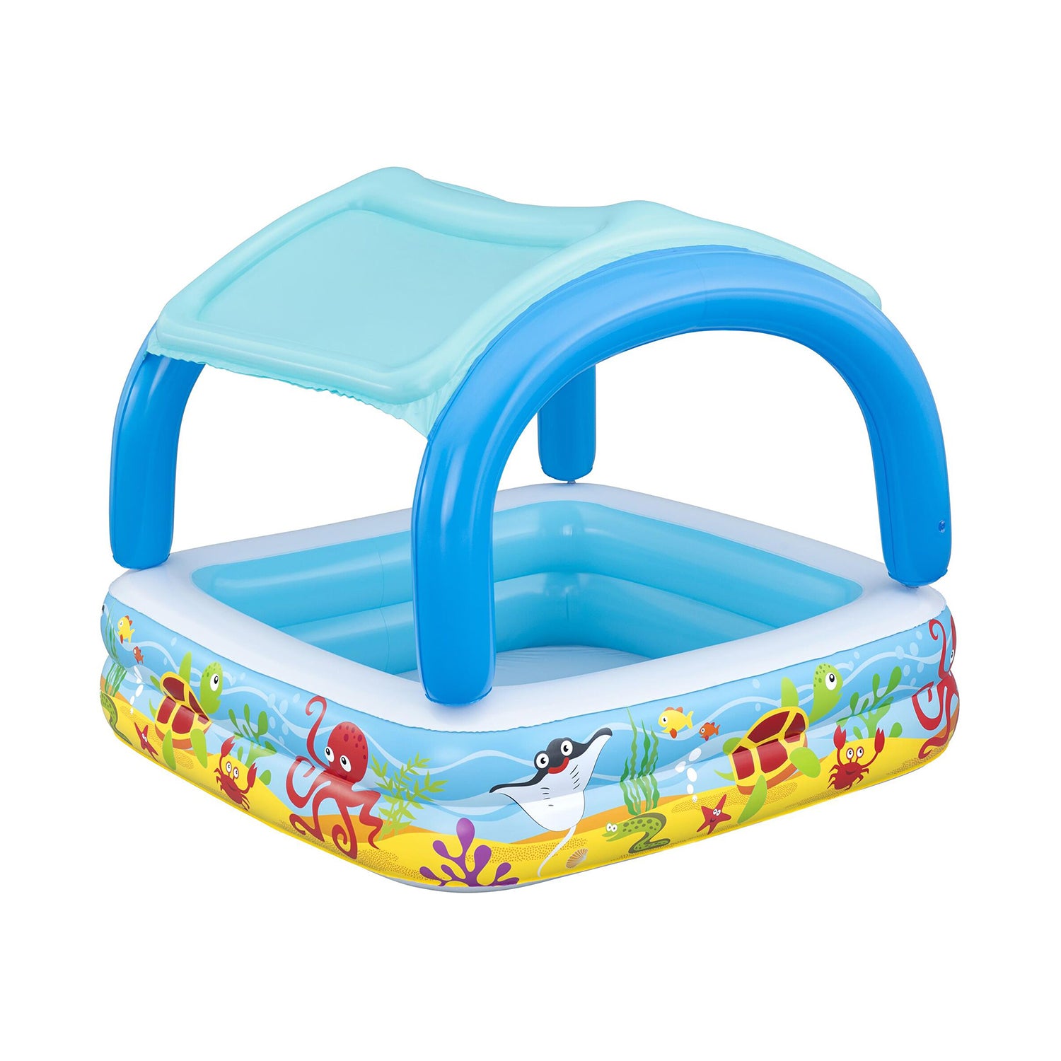 BESTWAY - Piscina per Bambini Pesci Tropicali con tetto di protezione solare - h114x140x140 cm