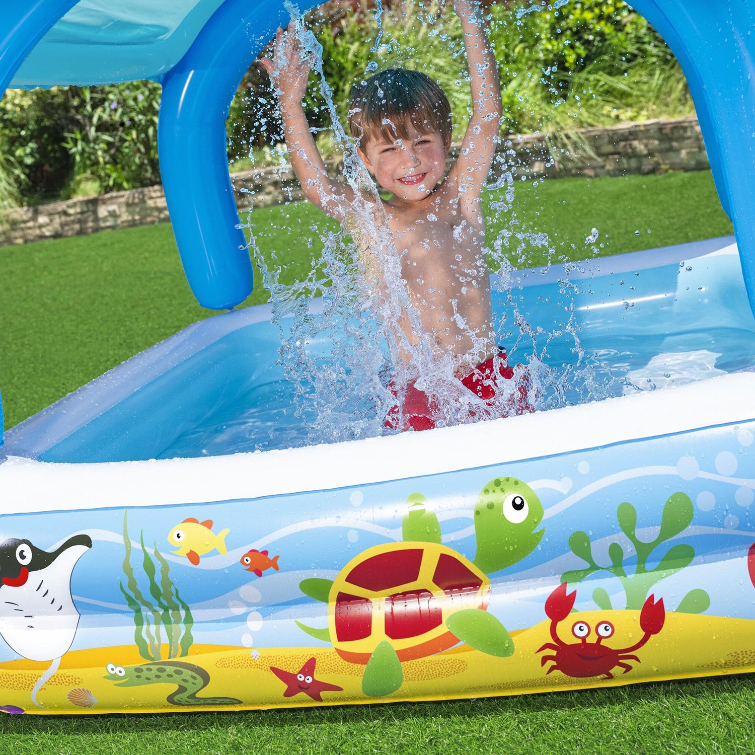 BESTWAY - Piscina per Bambini Pesci Tropicali con tetto di protezione solare - h114x140x140 cm