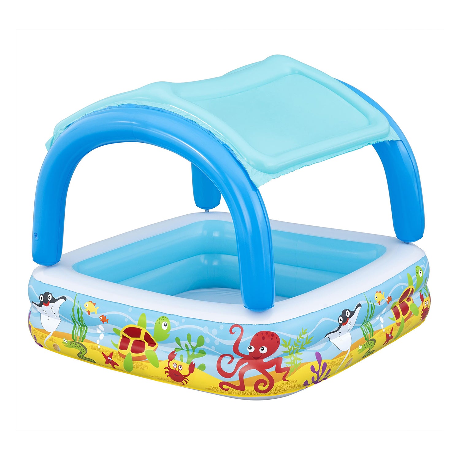 BESTWAY - Piscina per Bambini Pesci Tropicali con tetto di protezione solare - h114x140x140 cm