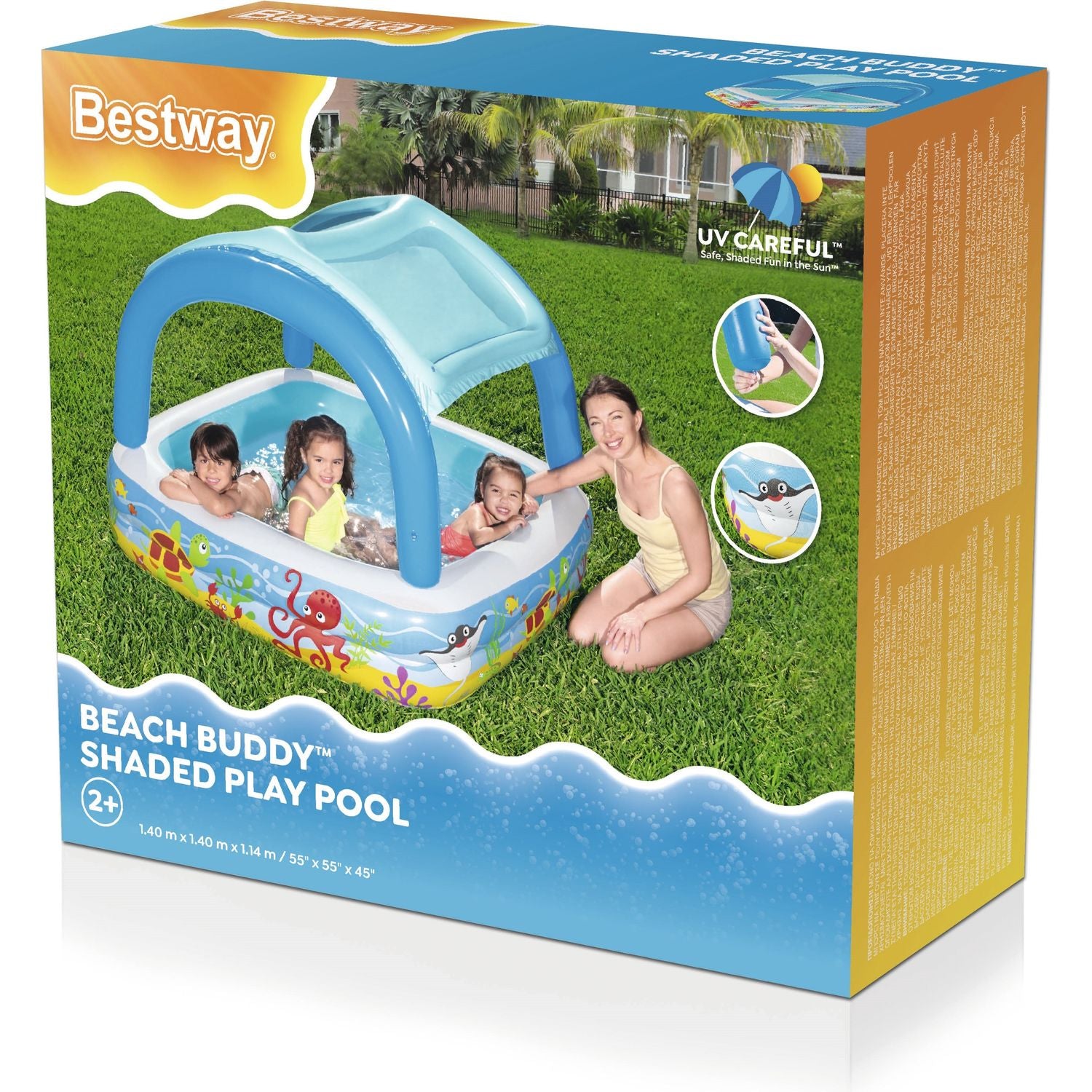 BESTWAY - Piscina per Bambini Pesci Tropicali con tetto di protezione solare - h114x140x140 cm