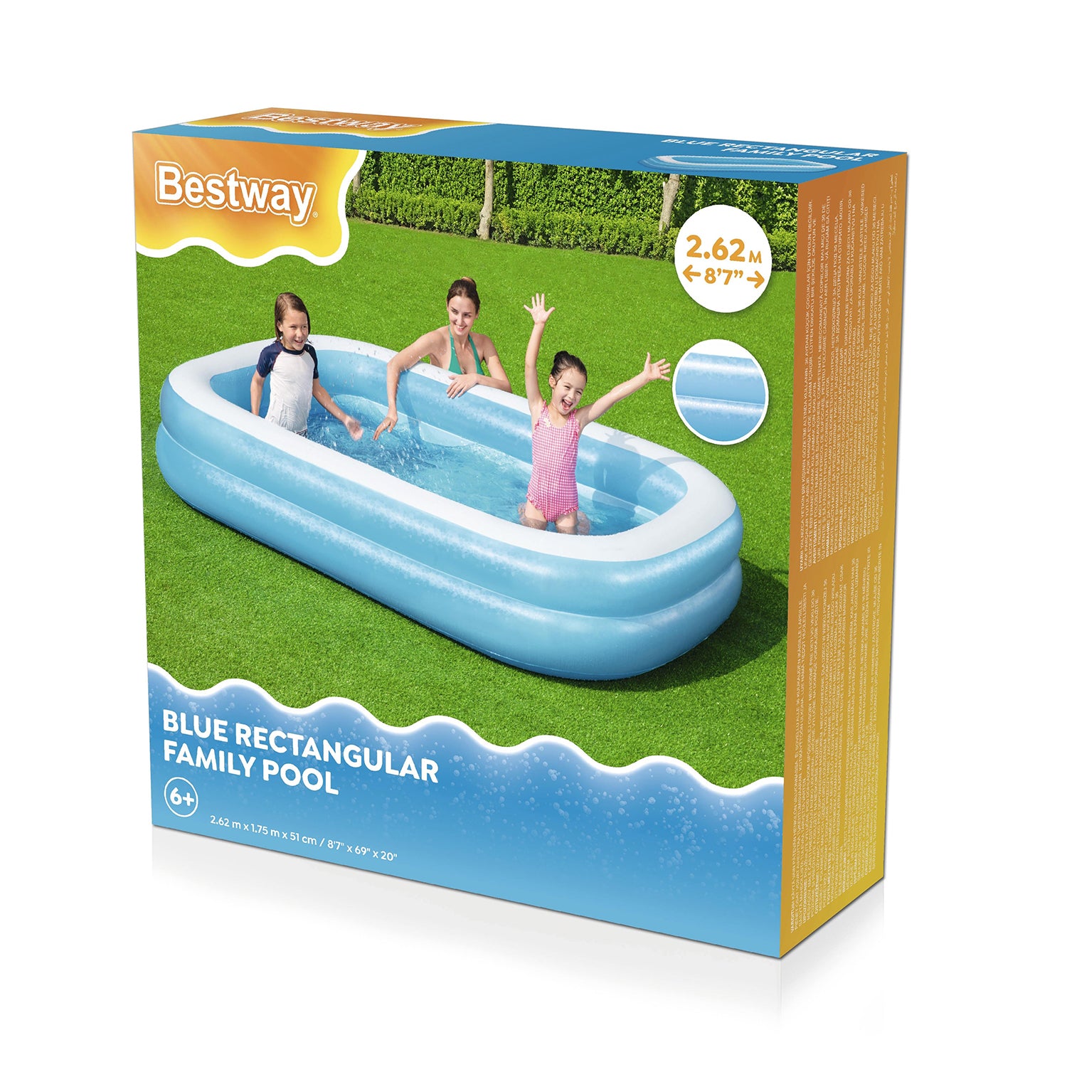 BESTWAY - Piscina Family gonfiabile rettangolare a 2 anelli - altezza 51x262x175cm