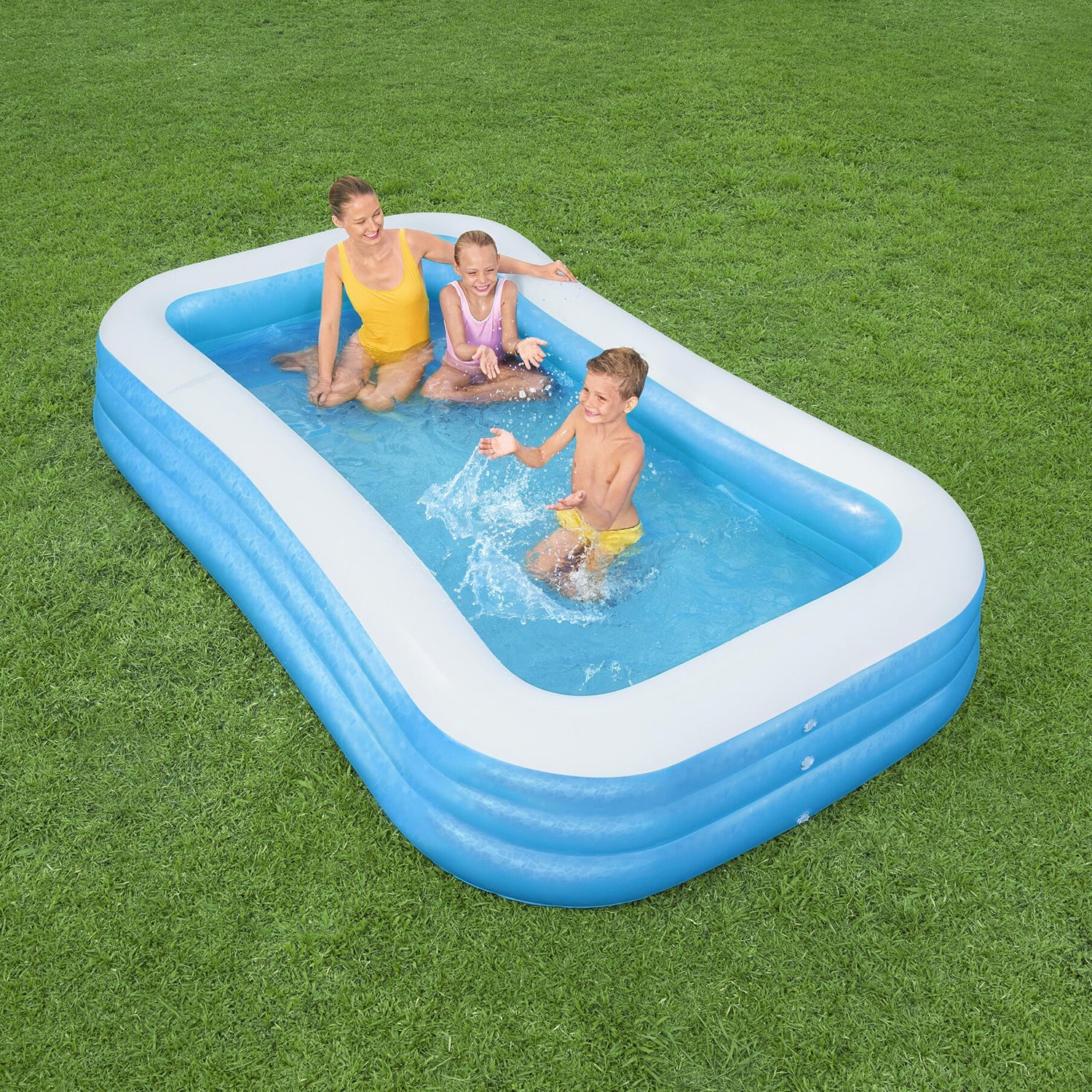 BESTWAY - Piscina Family Gonfiabile Rettangolare a 3 Anelli - altezza 56x305x183cm