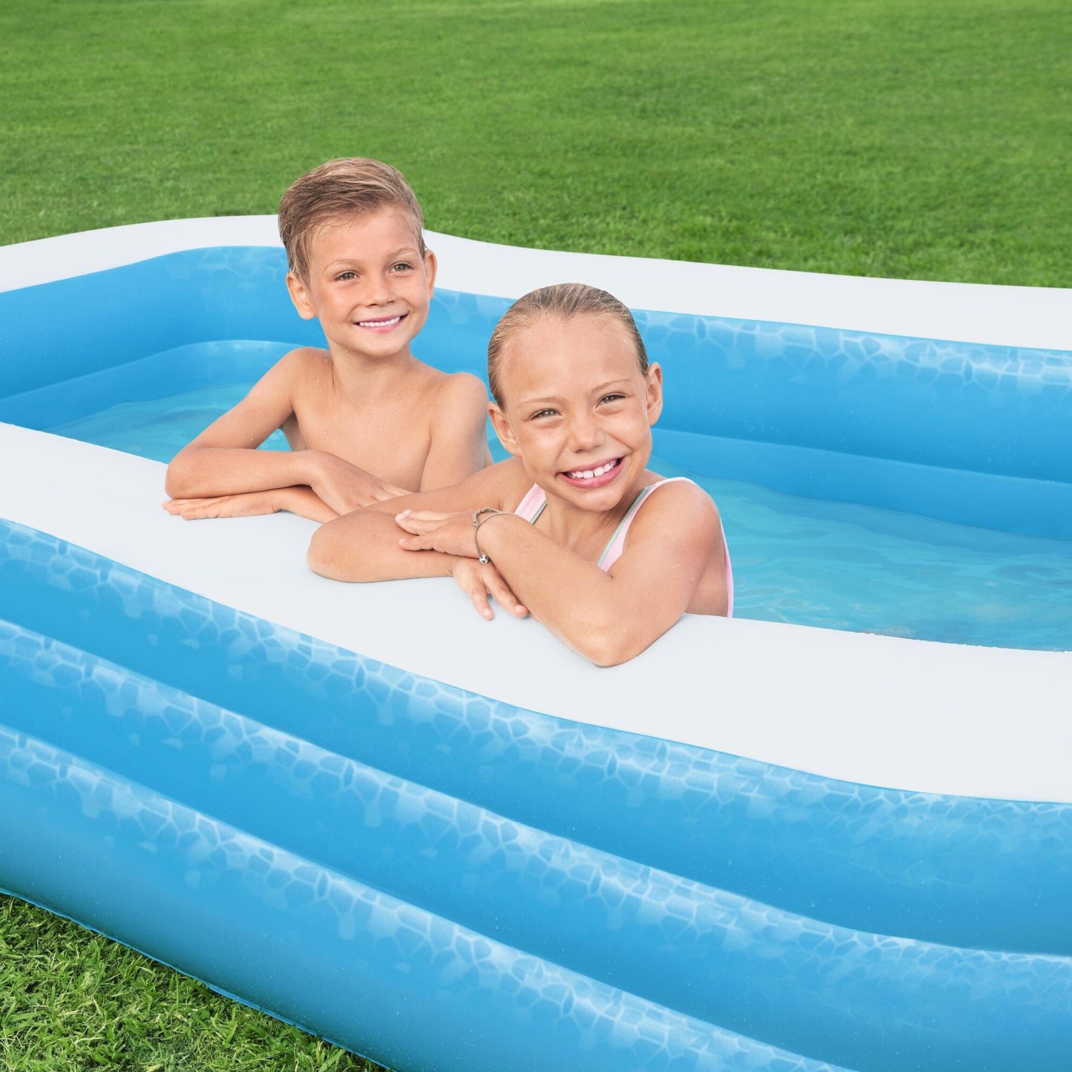 BESTWAY - Piscina Family Gonfiabile Rettangolare a 3 Anelli - altezza 56x305x183cm