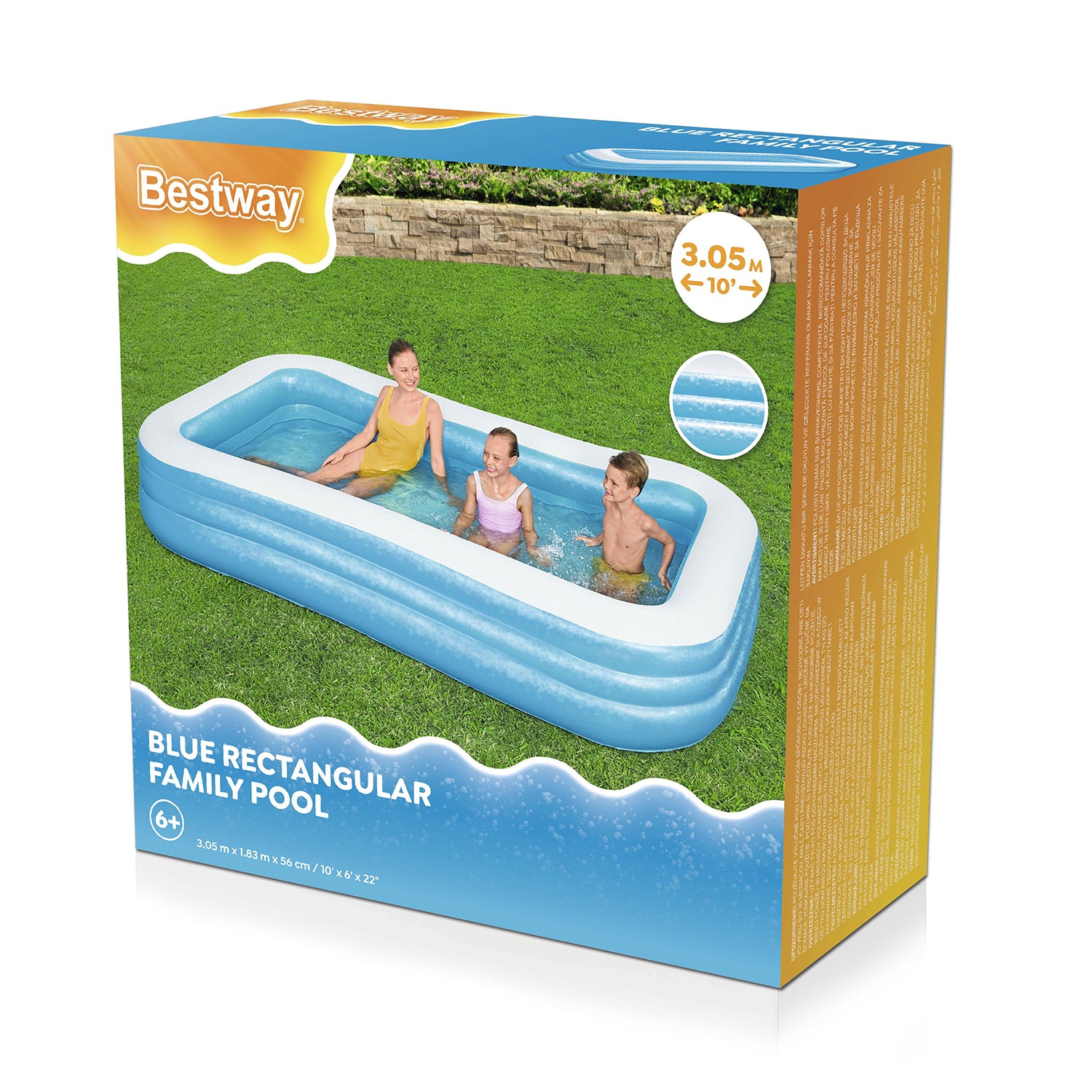 BESTWAY - Piscina Family Gonfiabile Rettangolare a 3 Anelli - altezza 56x305x183cm