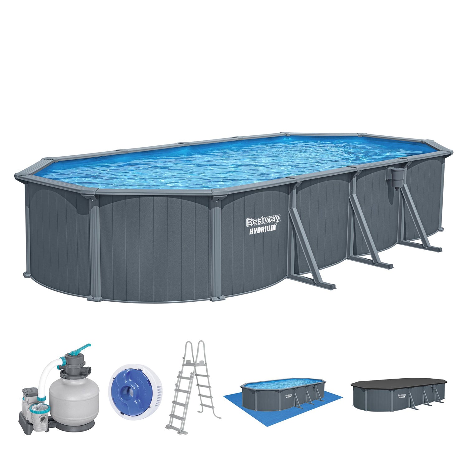 BESTWAY - Piscina fuori terra Ovale Hydrium™ Grigia Effetto Legno altezza 122x732x366 cm