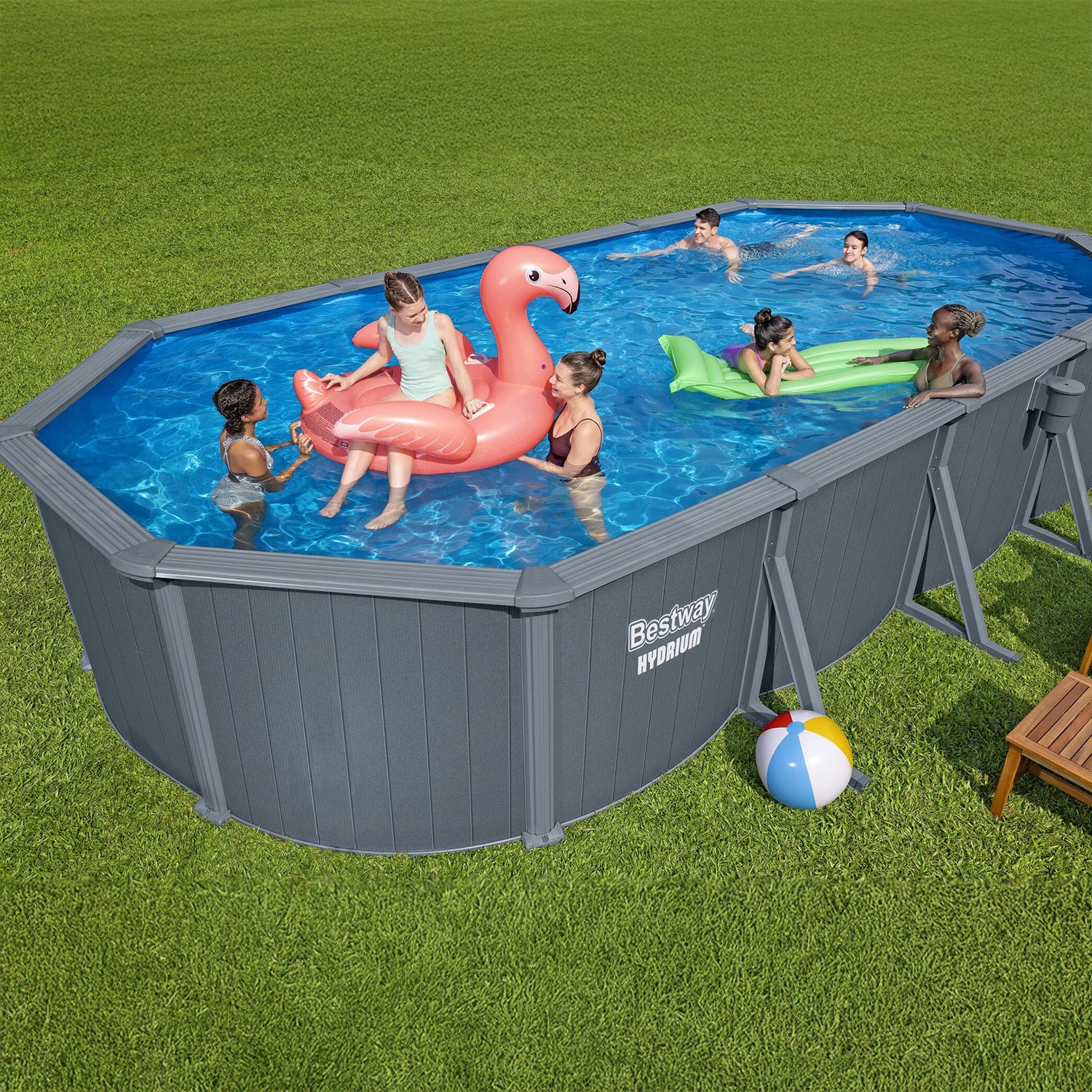 BESTWAY - Piscina fuori terra Ovale Hydrium™ Grigia Effetto Legno altezza 122x732x366 cm