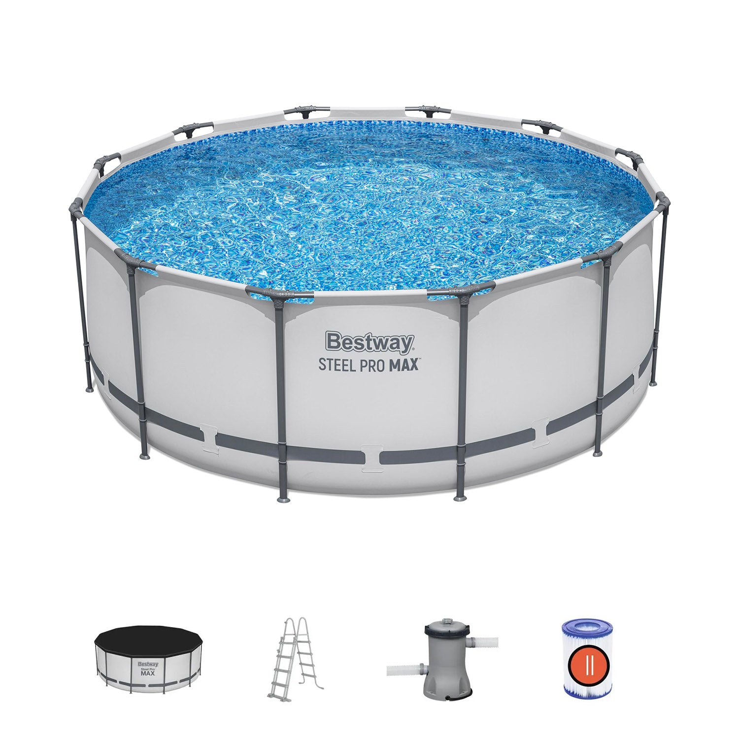 BESTWAY - Piscina Fuori Terra Rotonda Steel Pro MAX™ con Pompa Filtro, Scaletta e Copertura - altezza 122 cm diametro 366 cm