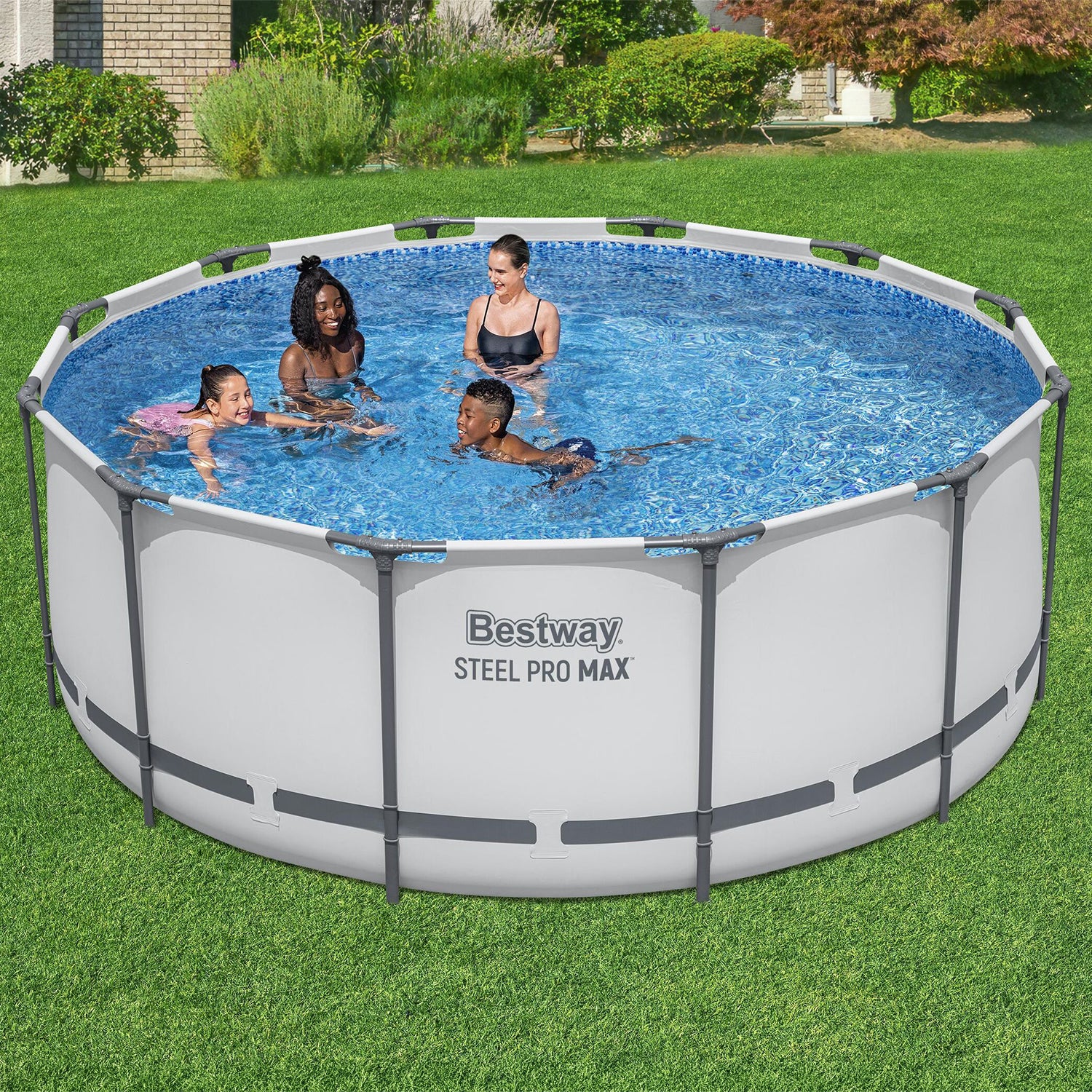 BESTWAY - Piscina Fuori Terra Rotonda Steel Pro MAX™ con Pompa Filtro, Scaletta e Copertura - altezza 122 cm diametro 366 cm