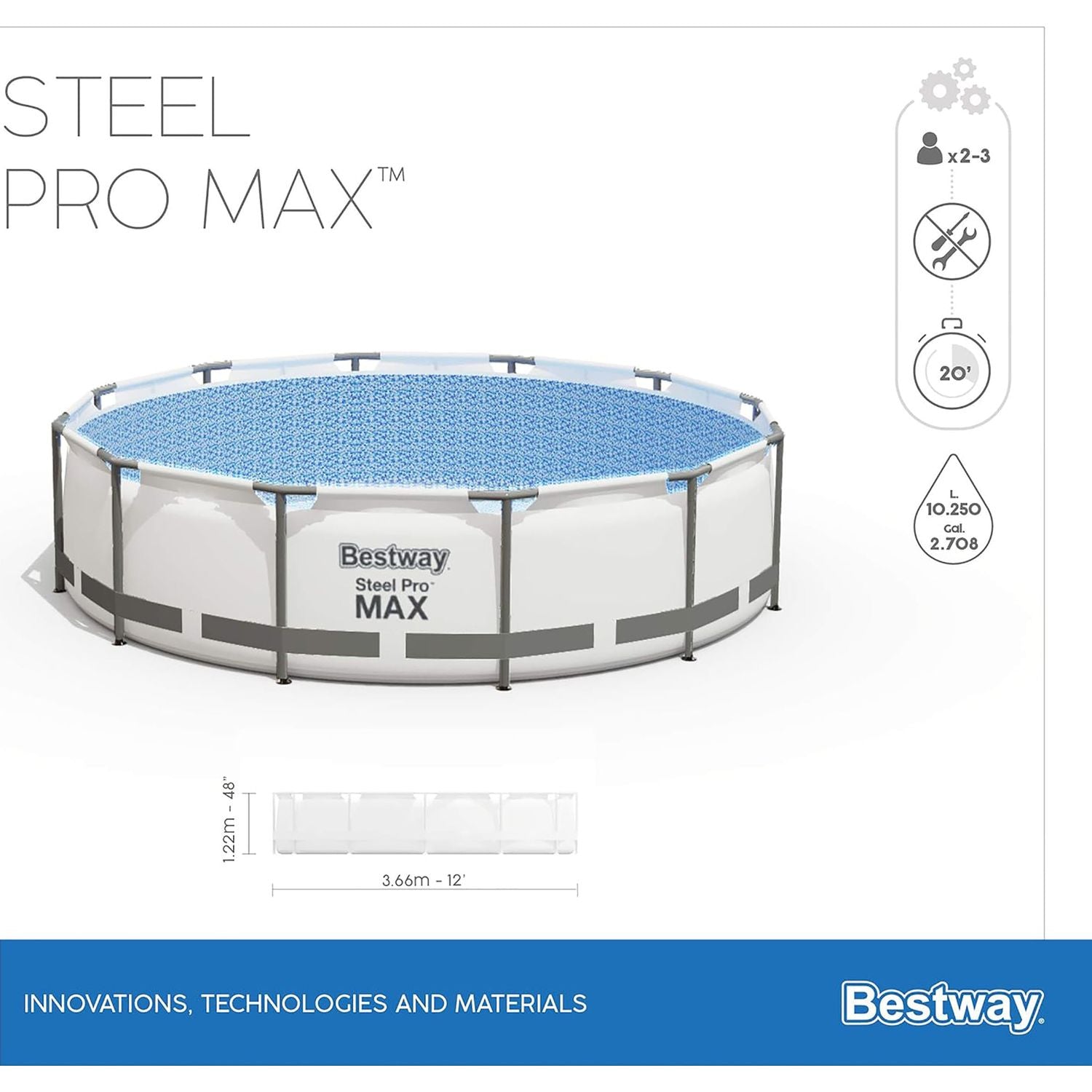 BESTWAY - Piscina fuori terra rotonda Steel Pro MAX - altezza 122 cm diametro 366 cm