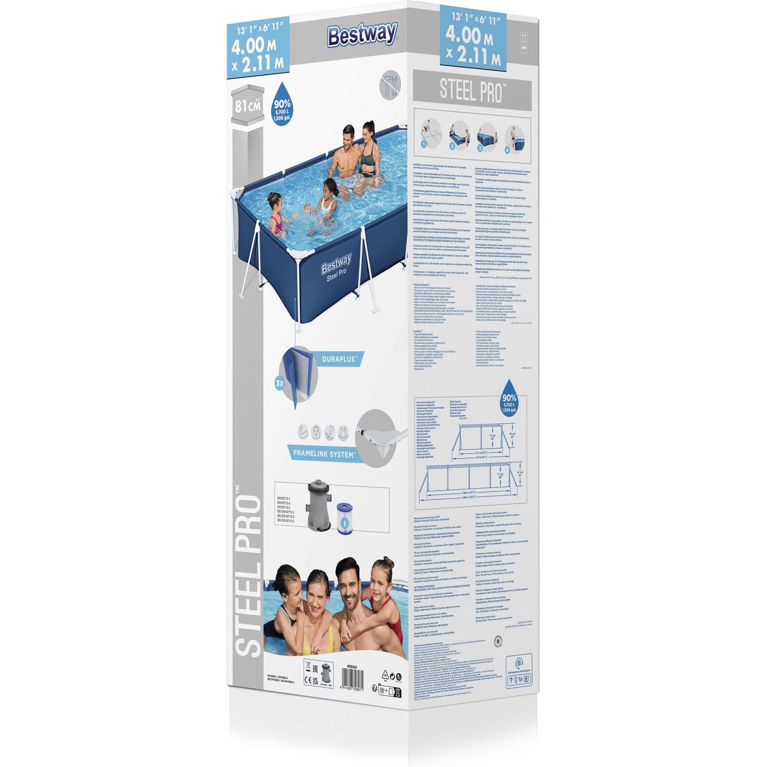 BESTWAY - Piscina fuori terra Rettangolare Steel Pro Frame - altezza 81x400x211 cm