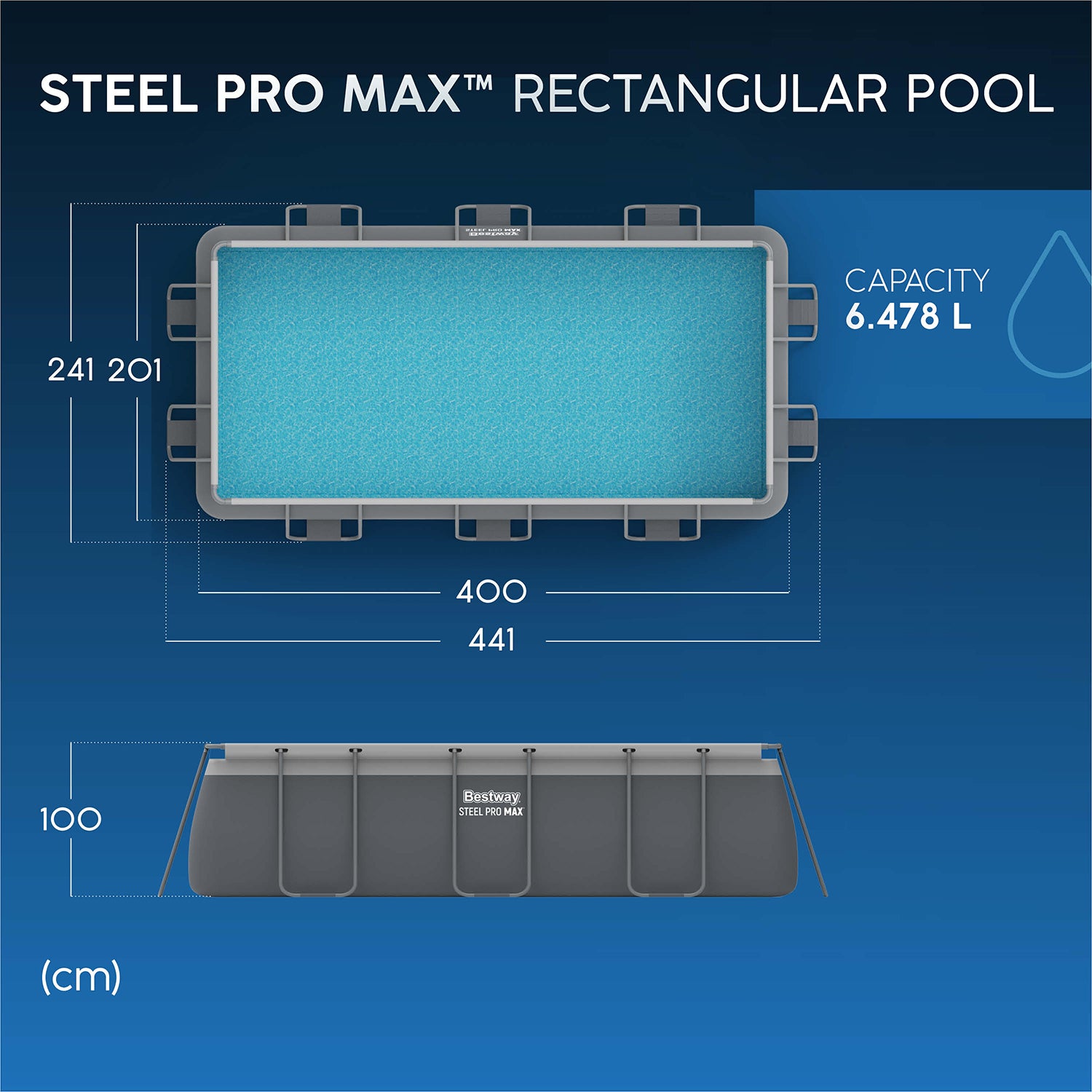 BESTWAY - Piscina fuori terra Rettangolare Power Steel - altezza 100x404x201 cm