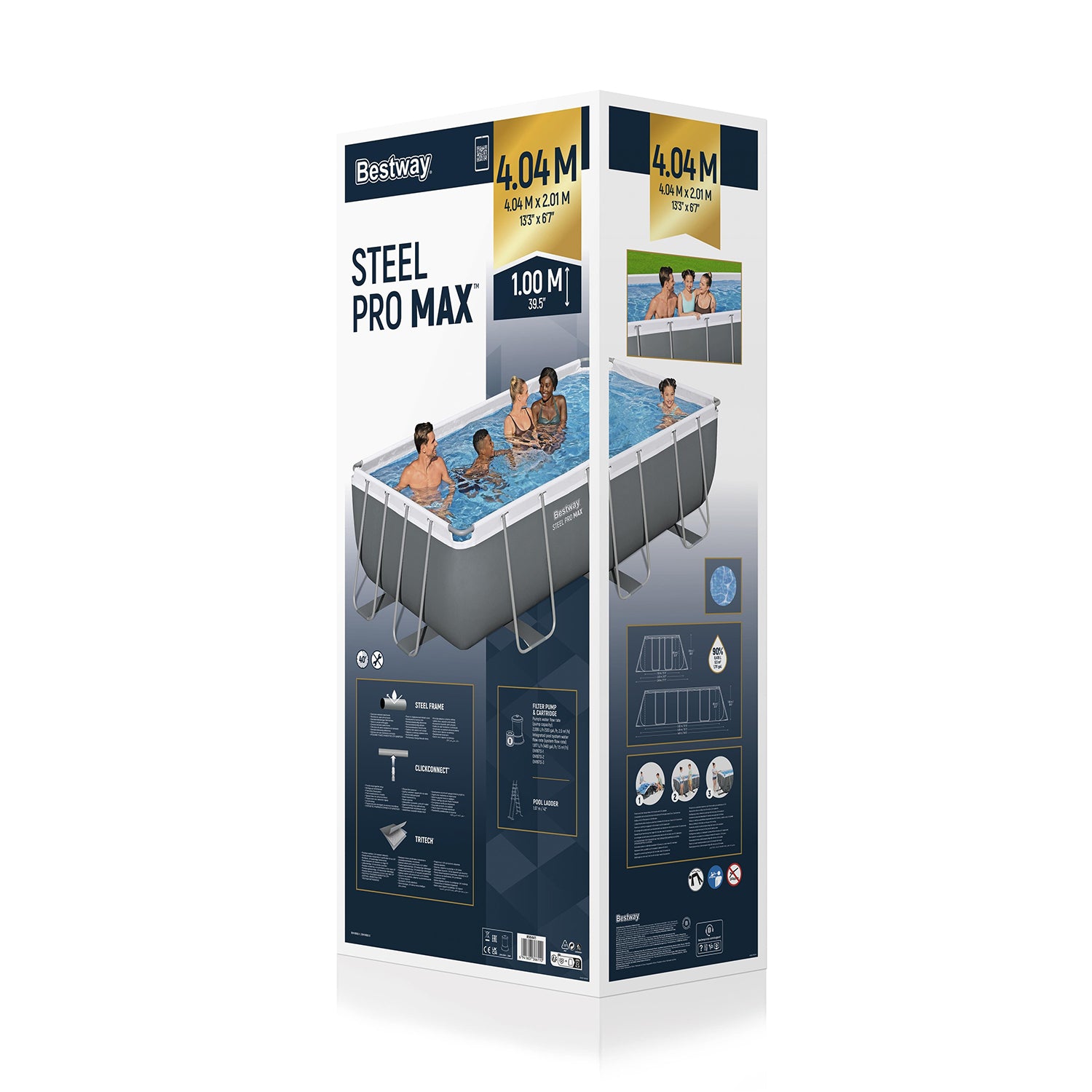 BESTWAY - Piscina fuori terra Rettangolare Power Steel - altezza 100x404x201 cm