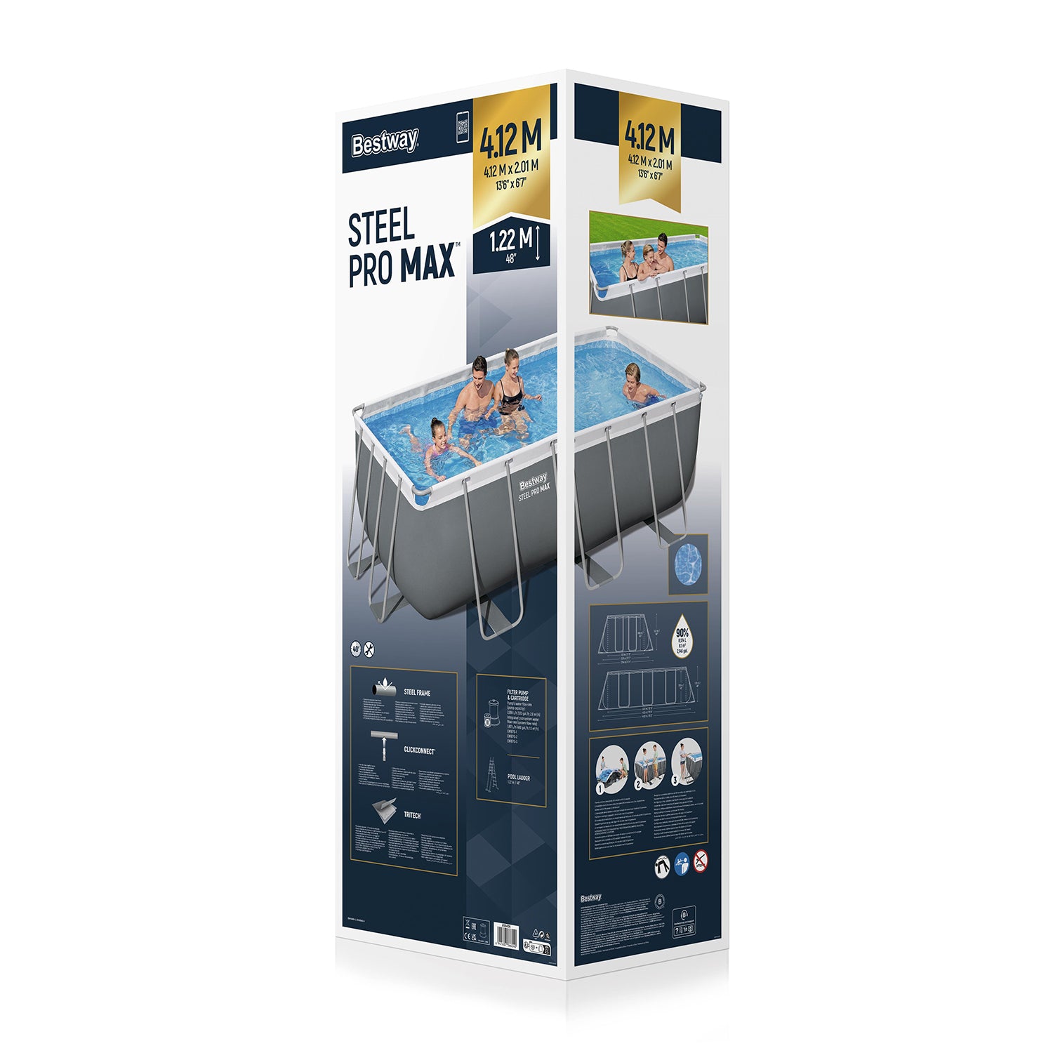 BESTWAY - Piscina fuori terra Rettangolare Power Steel - altezza 122x412x201 cm