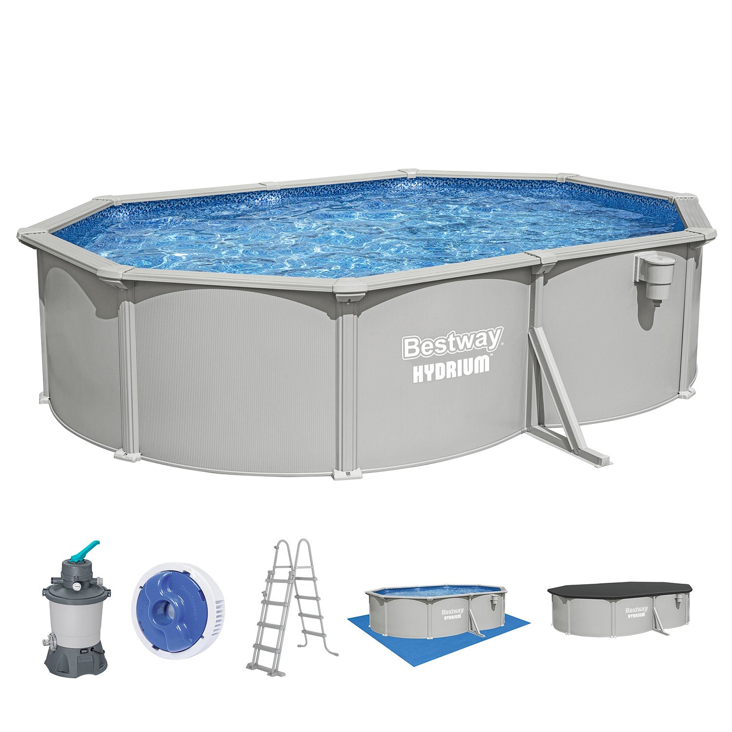 BESTWAY - Piscina Fuori Terra Ovale Hydrium™ con Filtro a Sabbia e Accessori - altezza 122x500x366 cm