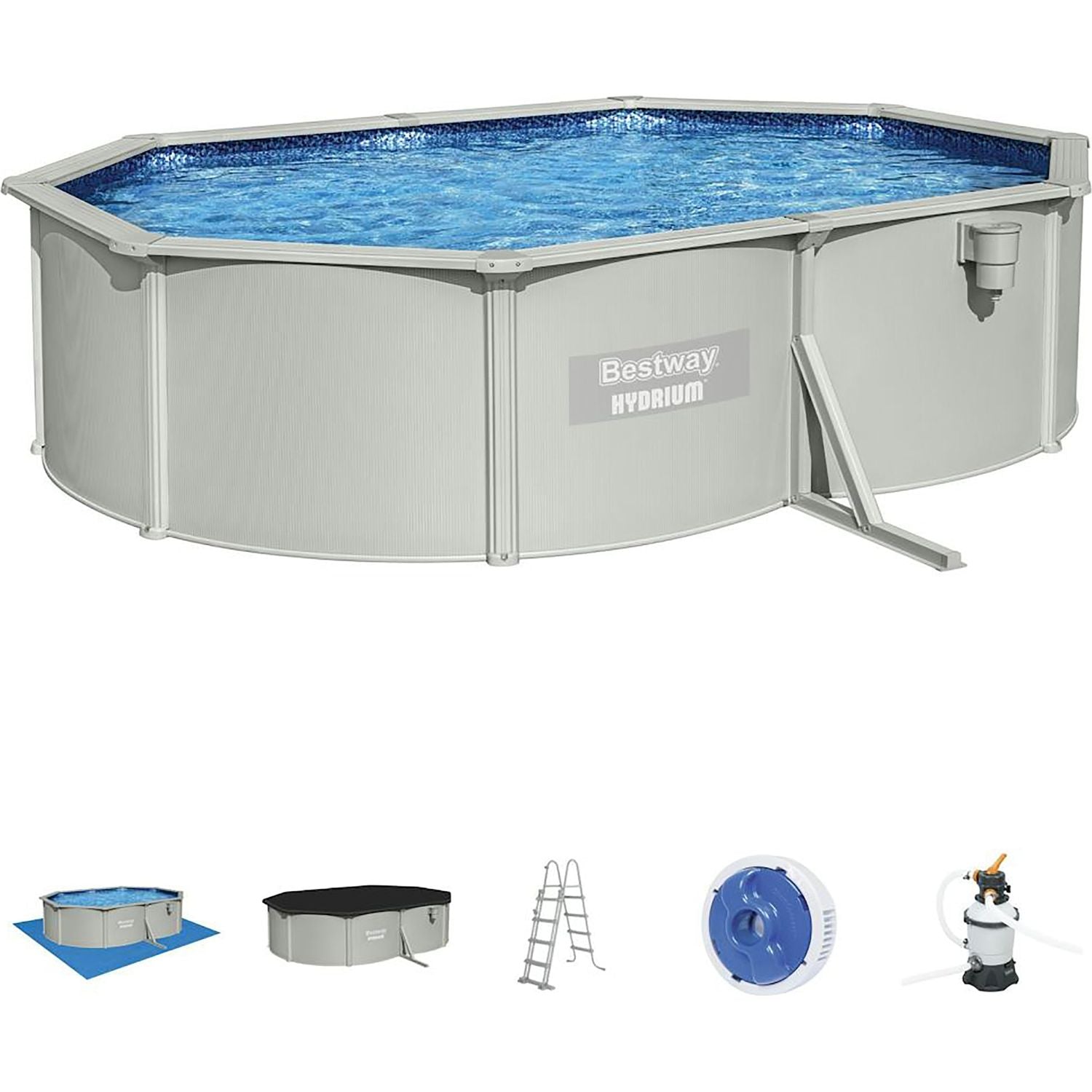 BESTWAY - Piscina fuori terra Ovale Hydrium colore grigio granito - altezza 122x500x366 cm