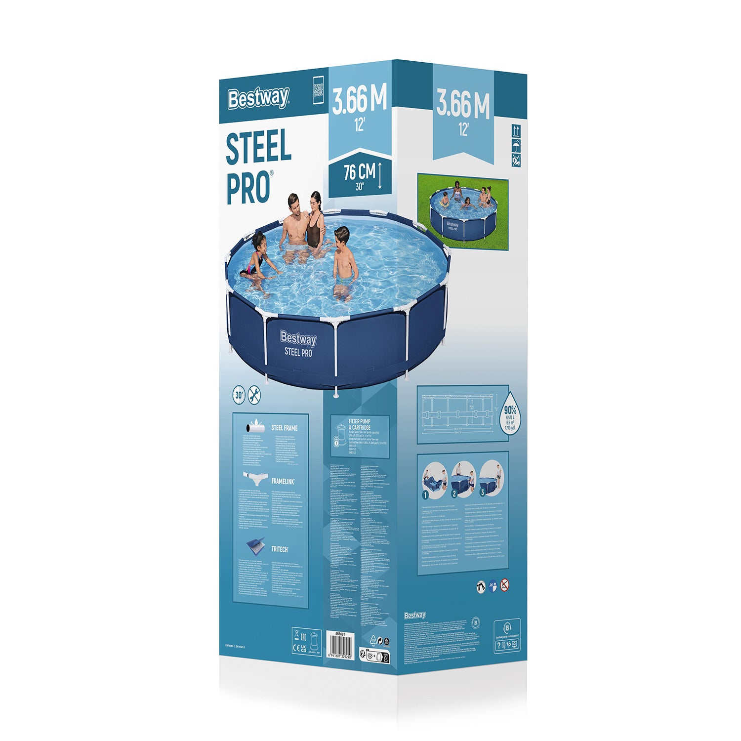 BESTWAY - Piscina fuori terra Steel Pro Frame - altezza 76 cm diametro 366 cm