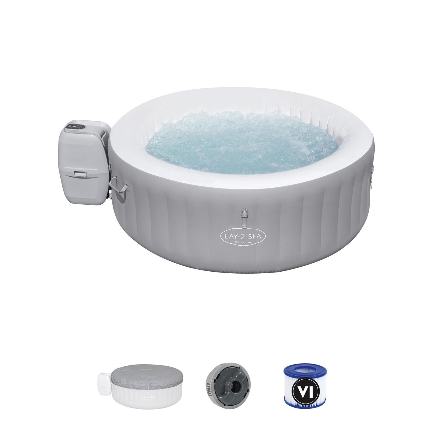BESTWAY - Spa Idromassaggio Lay-Z-Spa St. Lucia AirJet 3 Posti Grigio chiaro - altezza 66 cm diametro 170 cm
