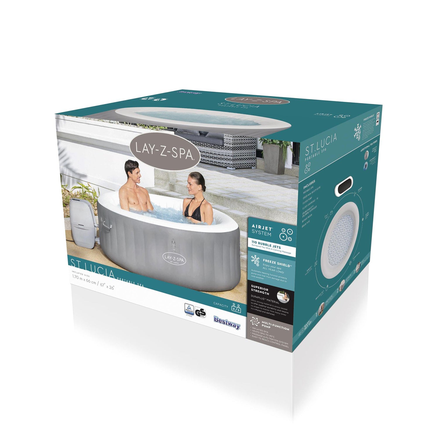 BESTWAY - Spa Idromassaggio Lay-Z-Spa St. Lucia AirJet 3 Posti Grigio chiaro - altezza 66 cm diametro 170 cm