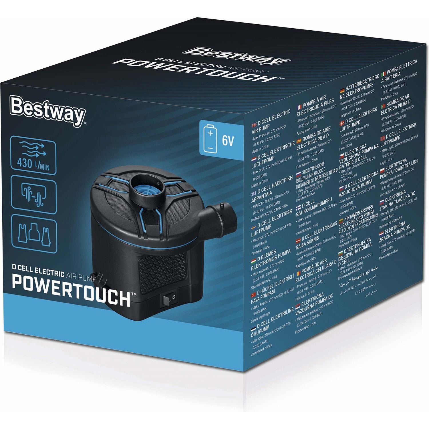 BESTWAY - Pompa di gonfiaggio elettrica a batteria PowerTouch 430 l/min