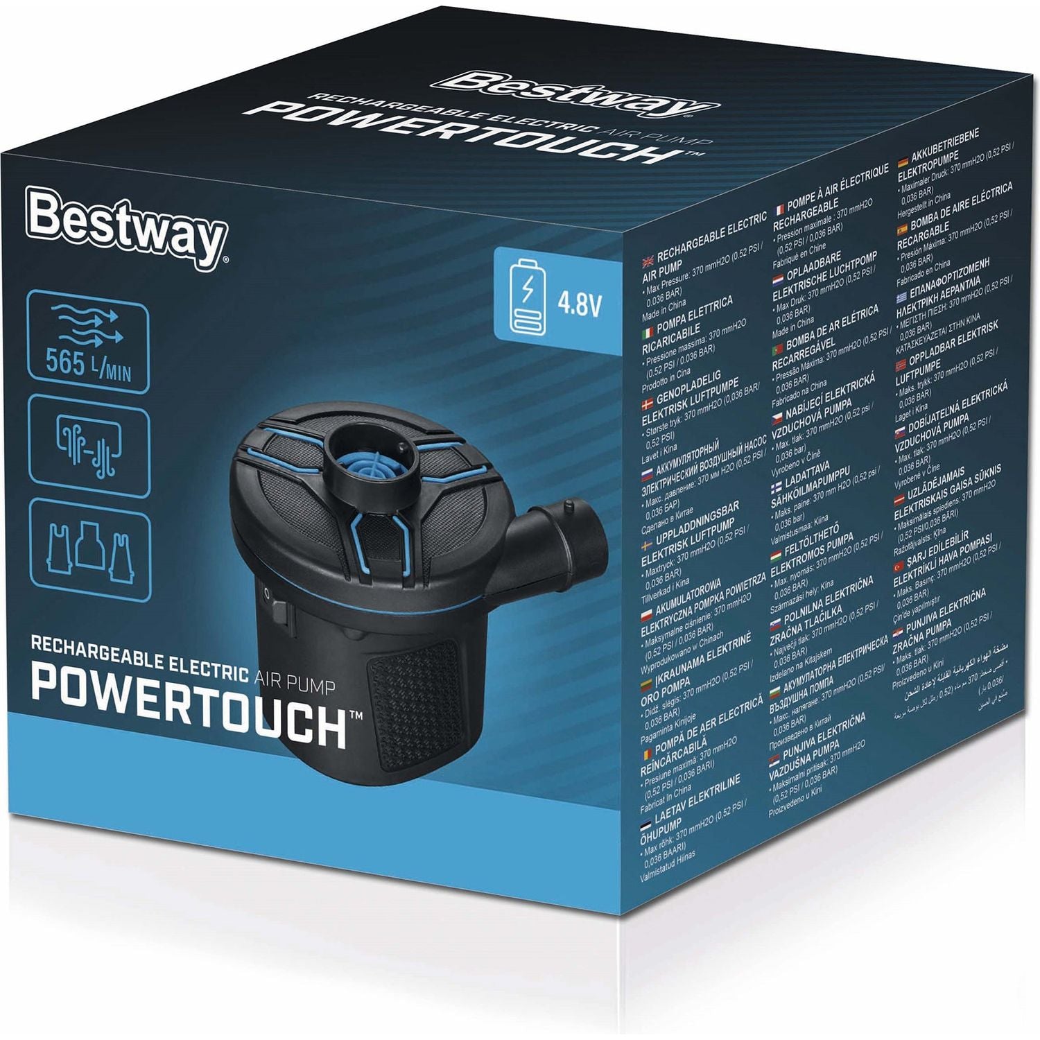 BESTWAY - Pompa di gonfiaggio elettrica ricaricabile a batteria da 4.8V PowerTouch 565 l/min