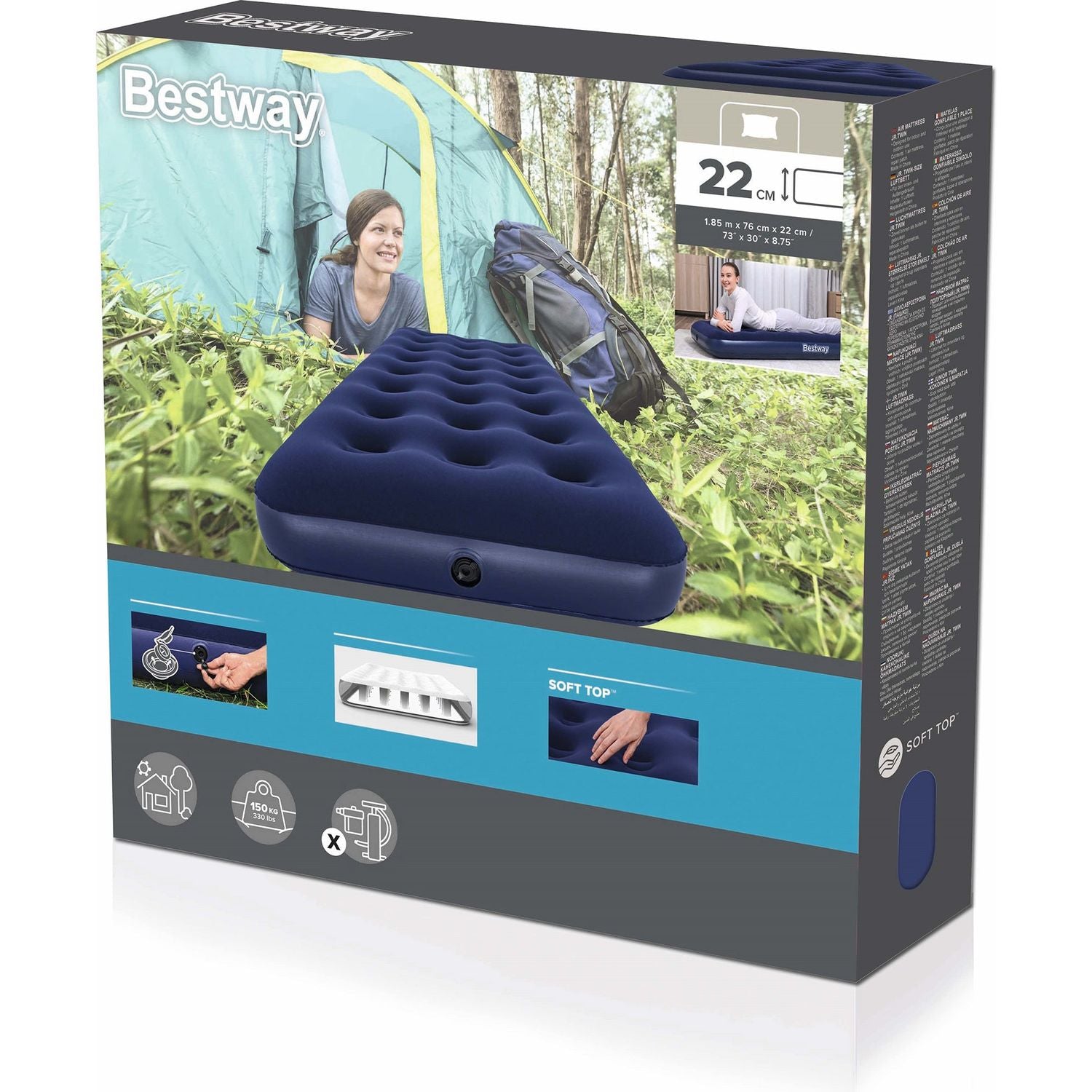 BESTWAY - Materasso Singolo gonfiabile da campeggio Blu - h22x185x76 cm