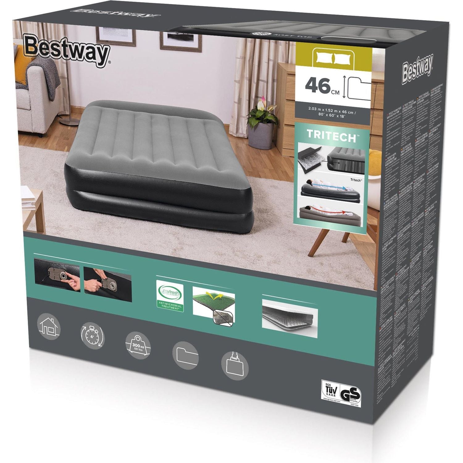BESTWAY - Materasso Matrimoniale gonfiabile Tritech con pompa integrata - h46x203x152 cm