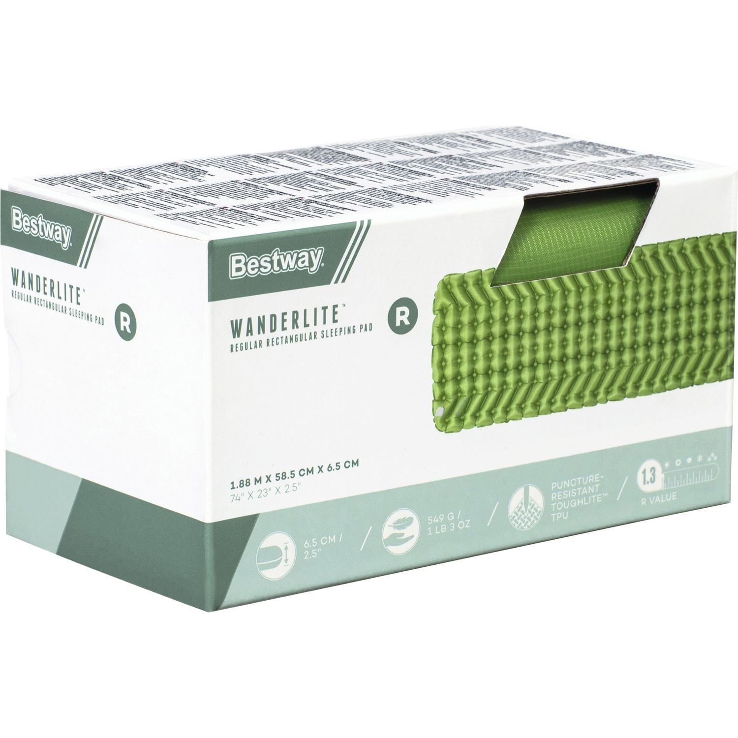 BESTWAY - Materasso Singolo gonfiabile da campeggio Verde WanderLite - h6,5x188x58,5 cm