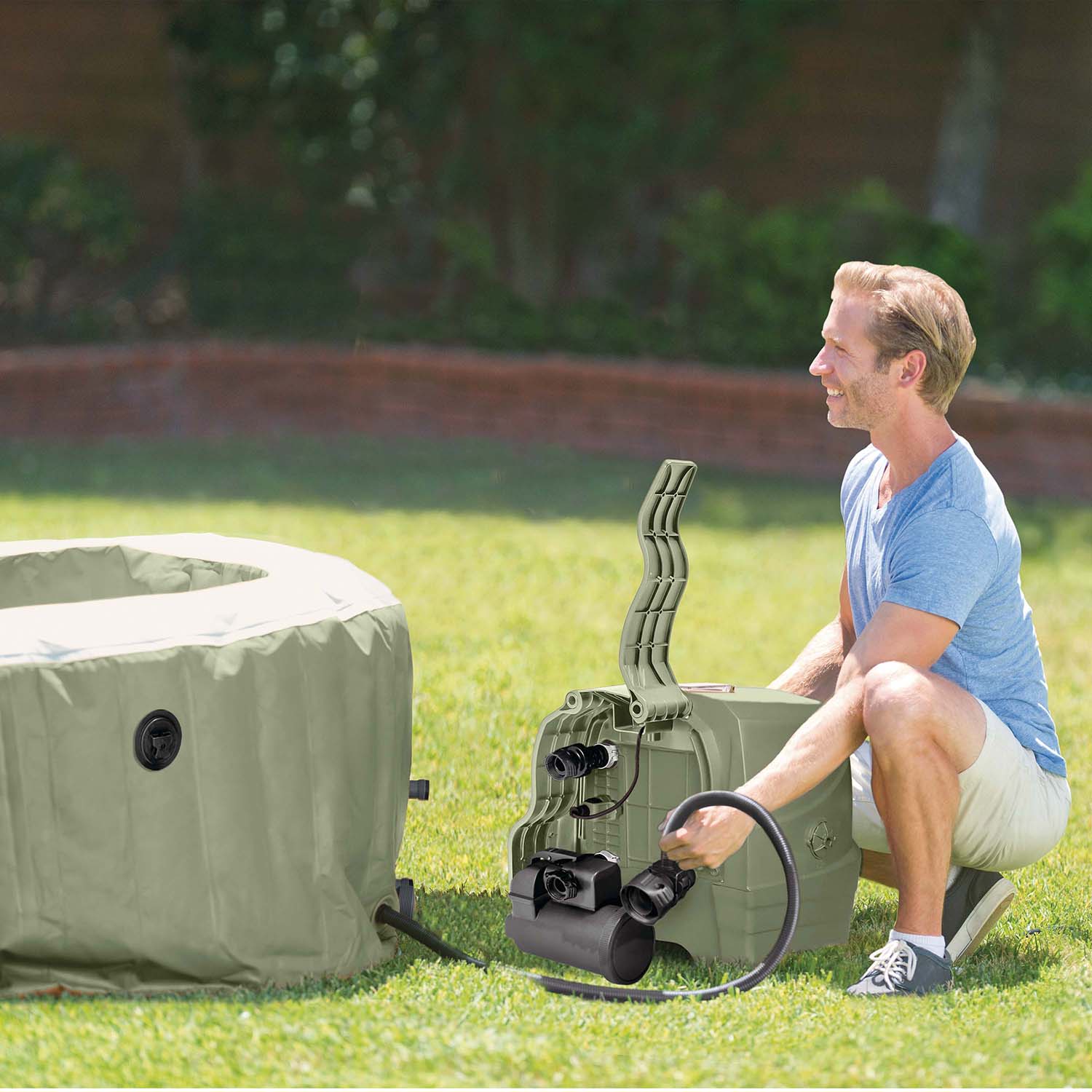 INTEX - Spa Idromassaggio PureSpa™ Bubble Massage 4 Posti Verde Oliva - altezza 71 cm diametro 196 cm